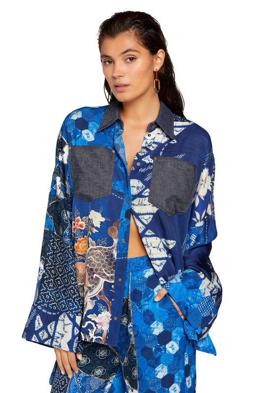 RC Patchwork buttoned blouse Blue MQT700-8QB03