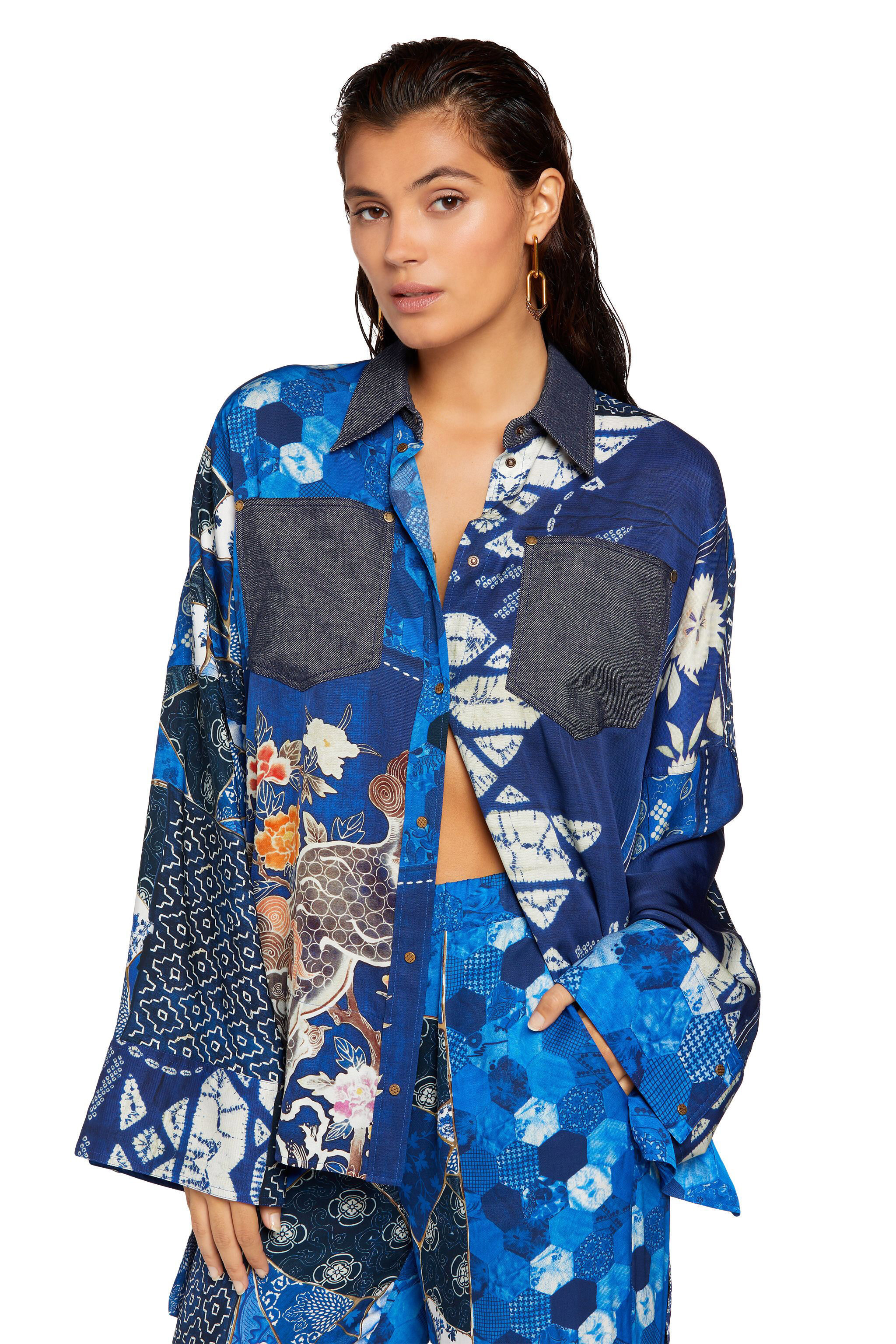 RC Patchwork buttoned blouse Blue MQT700-8QB03