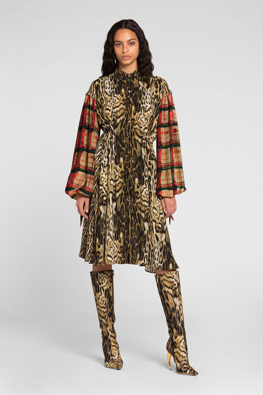 RC Ocelot And Tartan-Print Shirt Dress Light brown PKT103-5LE37