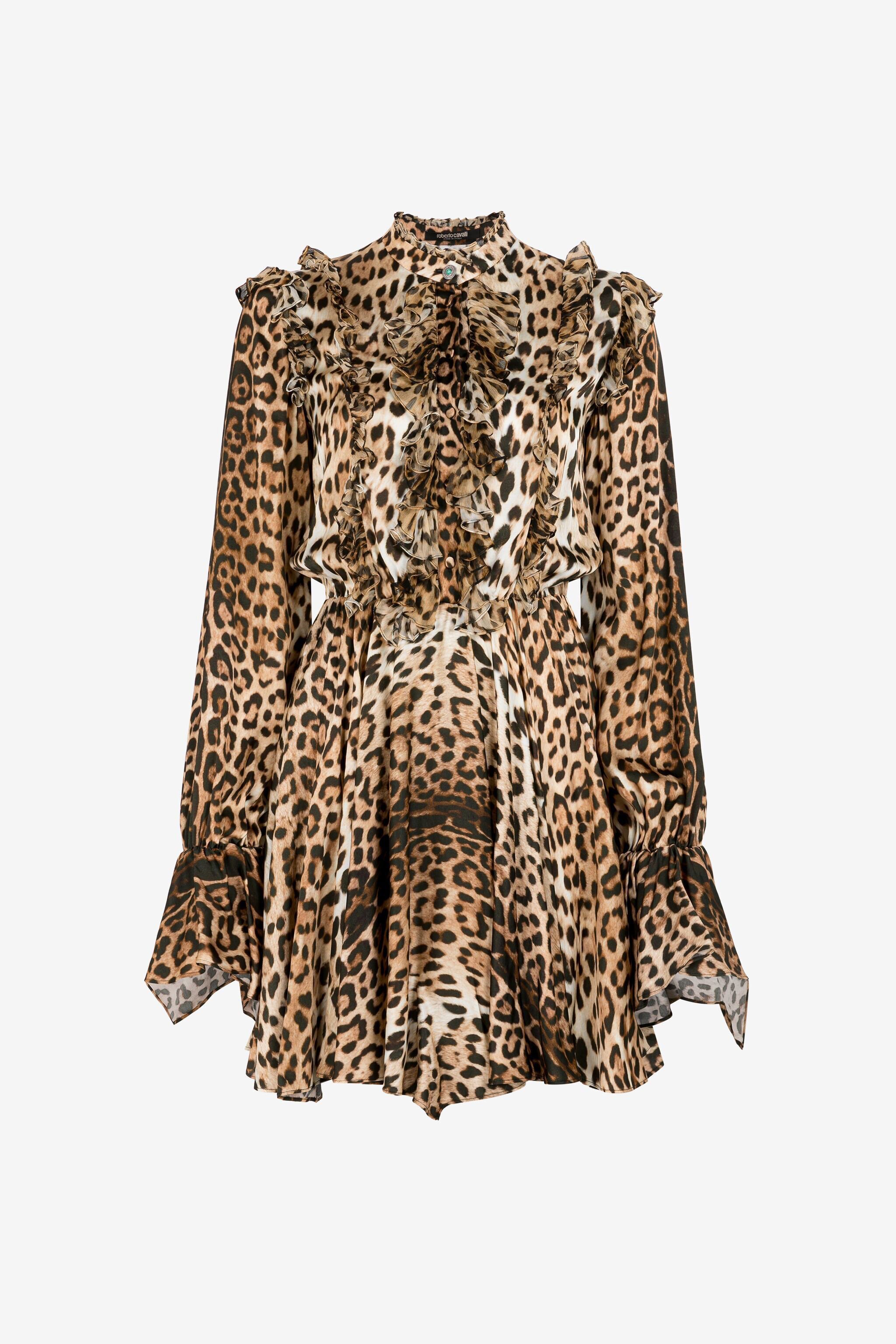 RC Ruffled-detail leopard-print dress Light Brown RKT107-SZH26