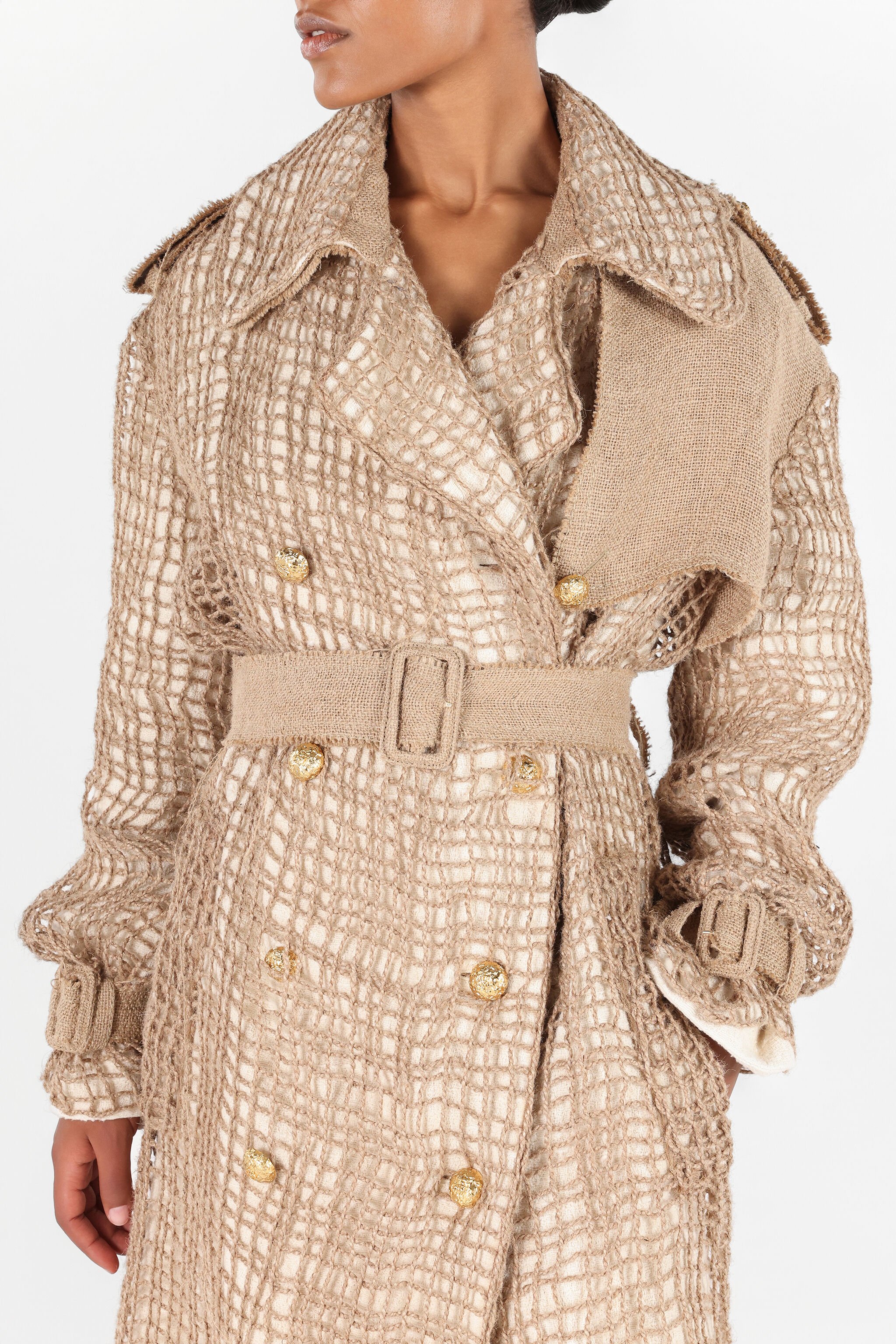 RC Grid Trench Coat with belt Light Brown UWR503-FY073