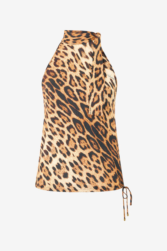 RC Halter Top with Jaguar Skin Print Brown VKT611-LXP73