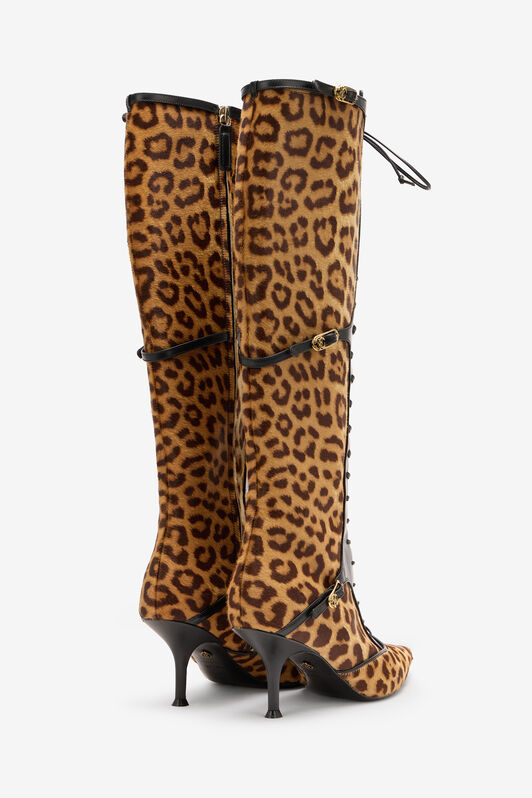RC Pointed Lace-Up Boots in Leopard Skin Brown VKS017-PZA92