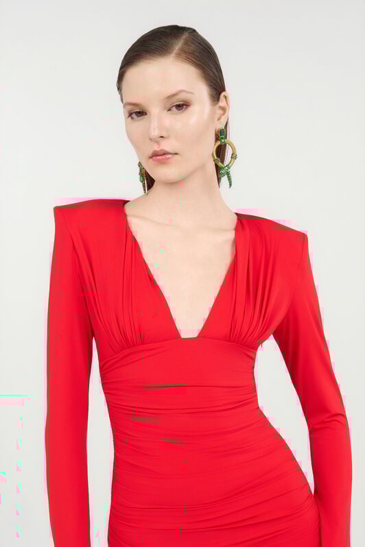 RC Draped Mini Dress CORAL RED WQT152-LL006