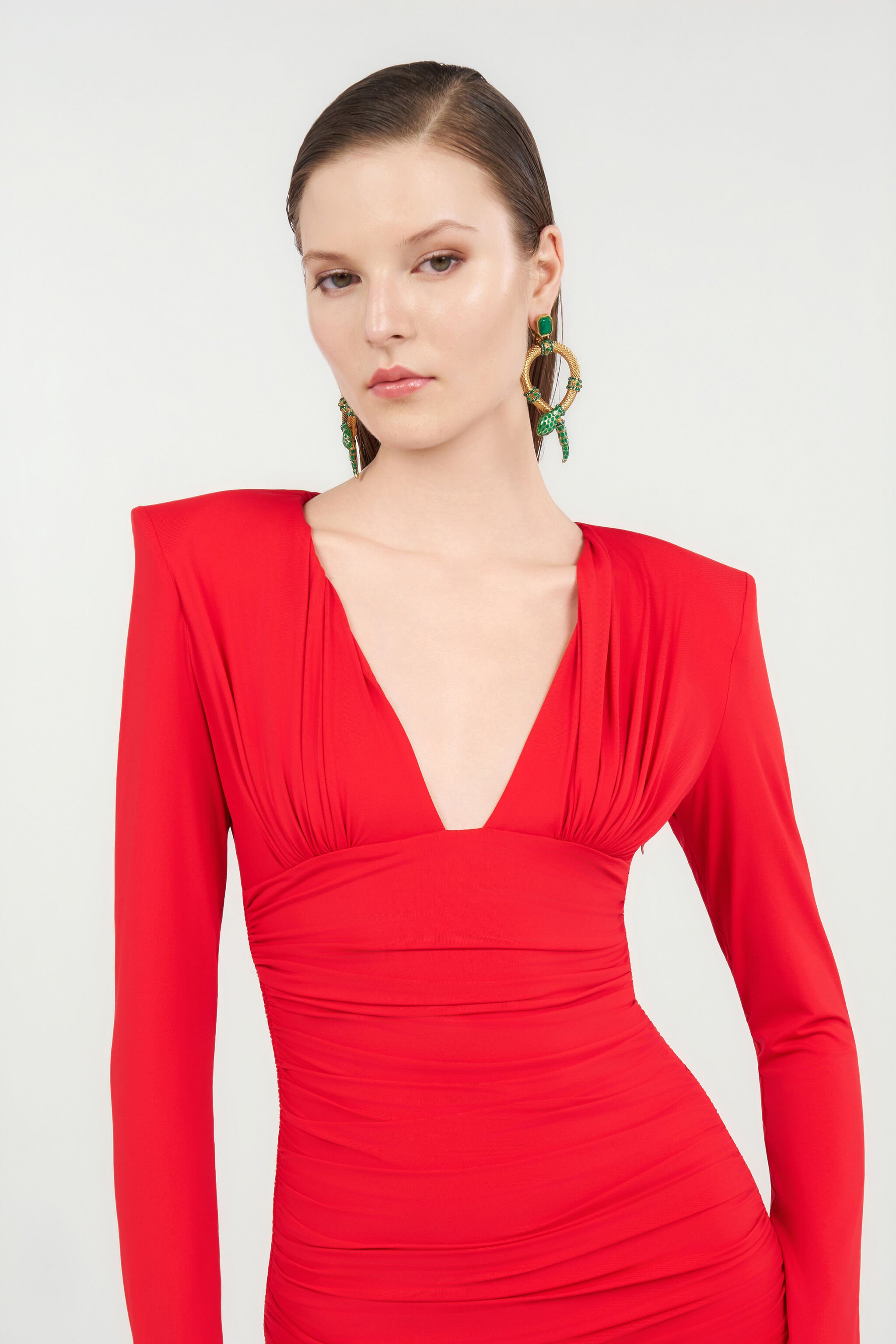 RC Draped Mini Dress CORAL RED WQT152-LL006