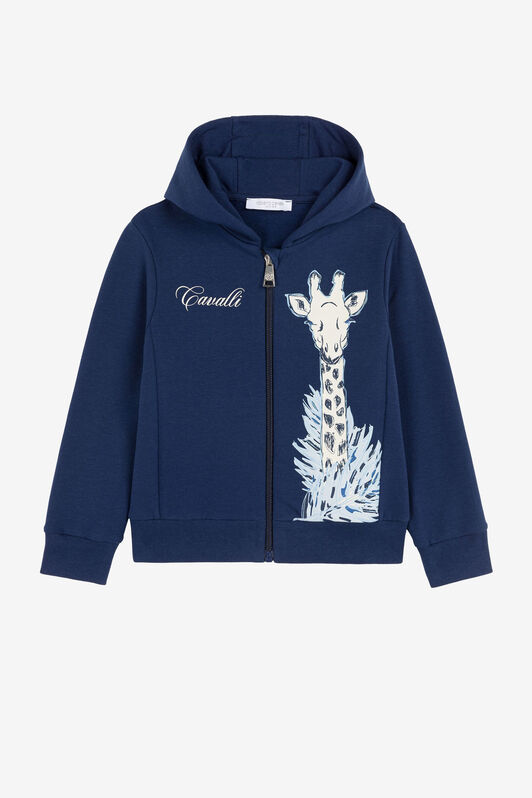 JU Logo And Animal-Print Zip Hoodie Dark blue PJT908-CF050