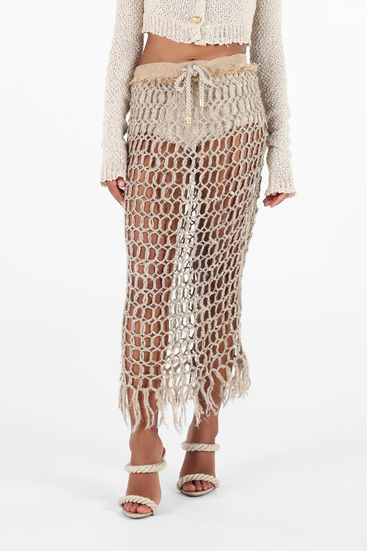 RC Long Mesh Skirt with Fringes Light Brown UWR303-FY096