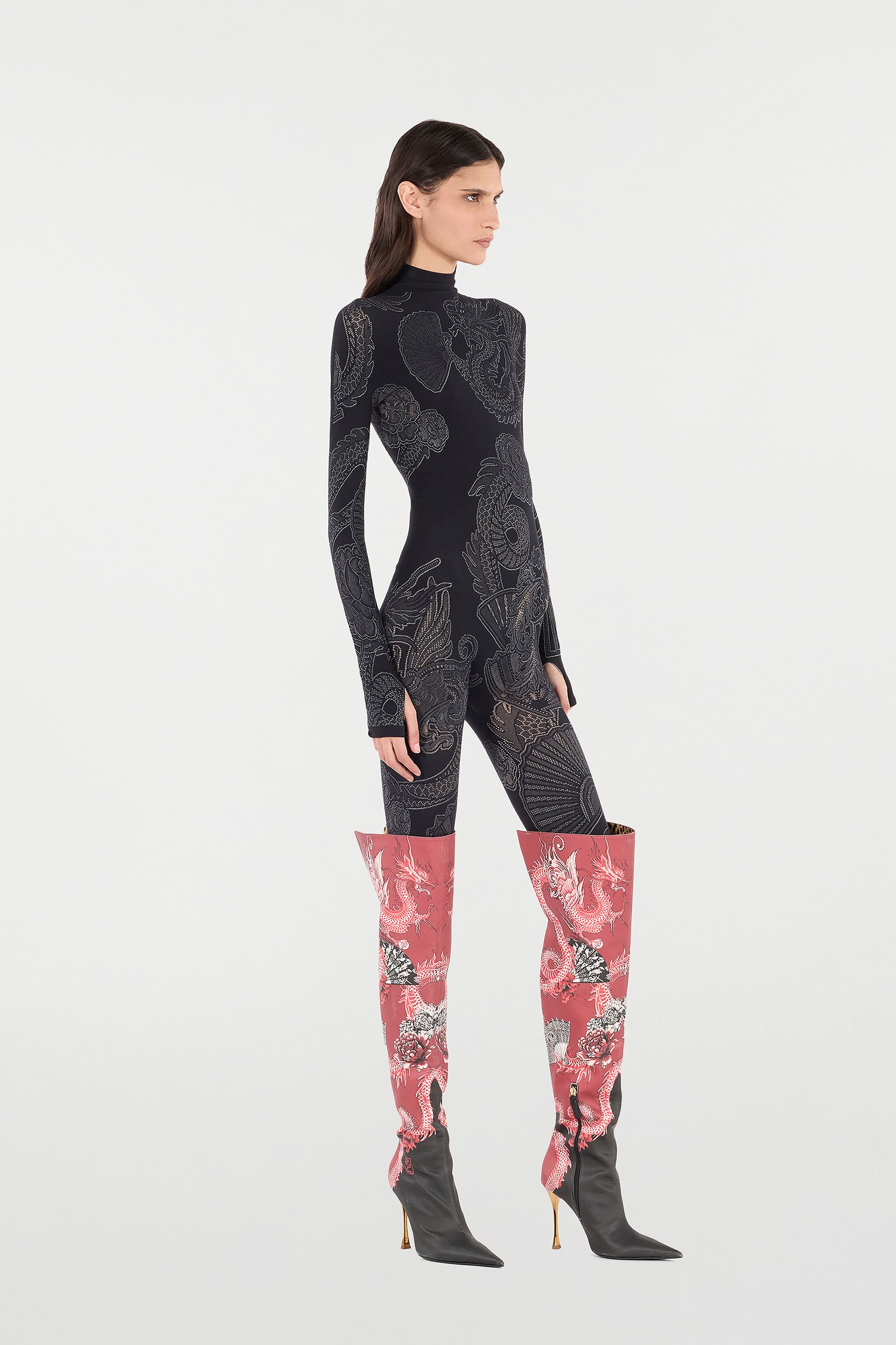 RC Jumpsuit with Openwork Pattern Noir VKT10B-MA001