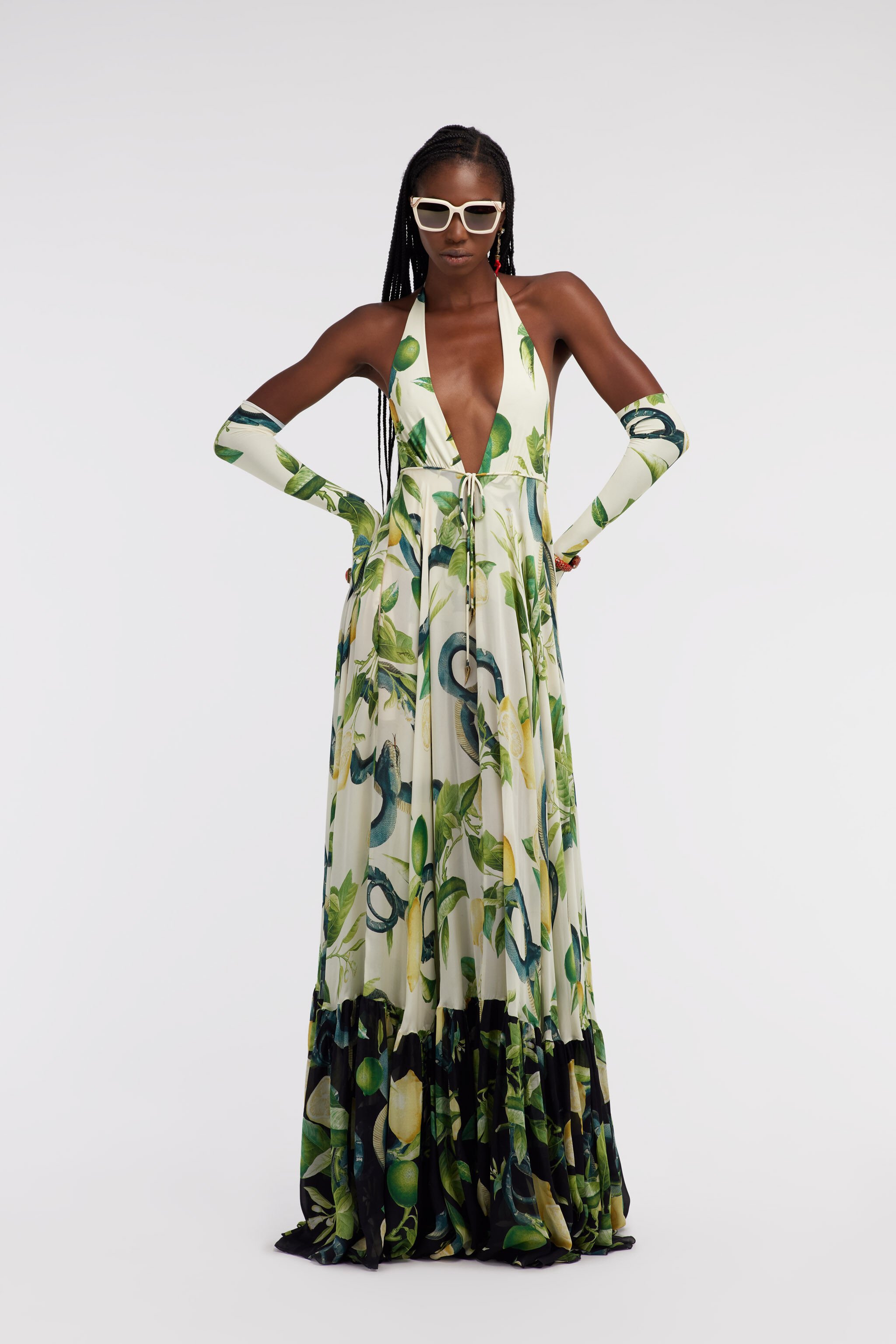 RC Lemon print long dress Elfenbein SKT119-CTI89