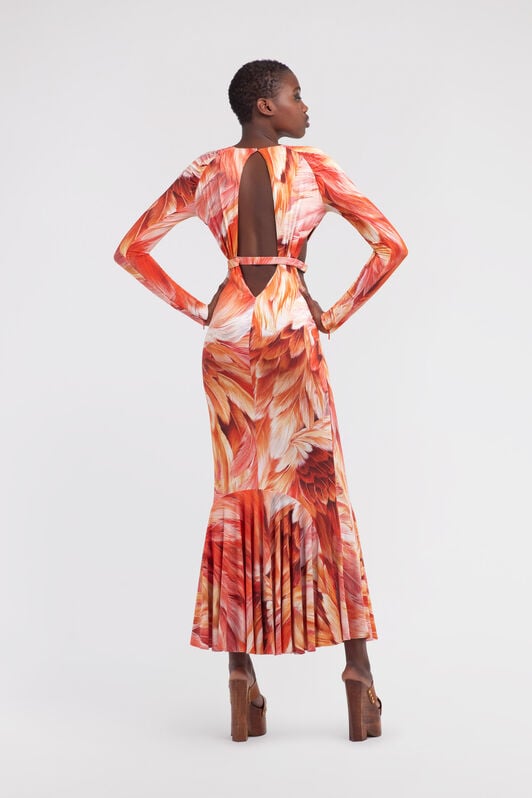 RC Long dress Plumage print RC Long dress Plumage print Orange SWT120-LNL71