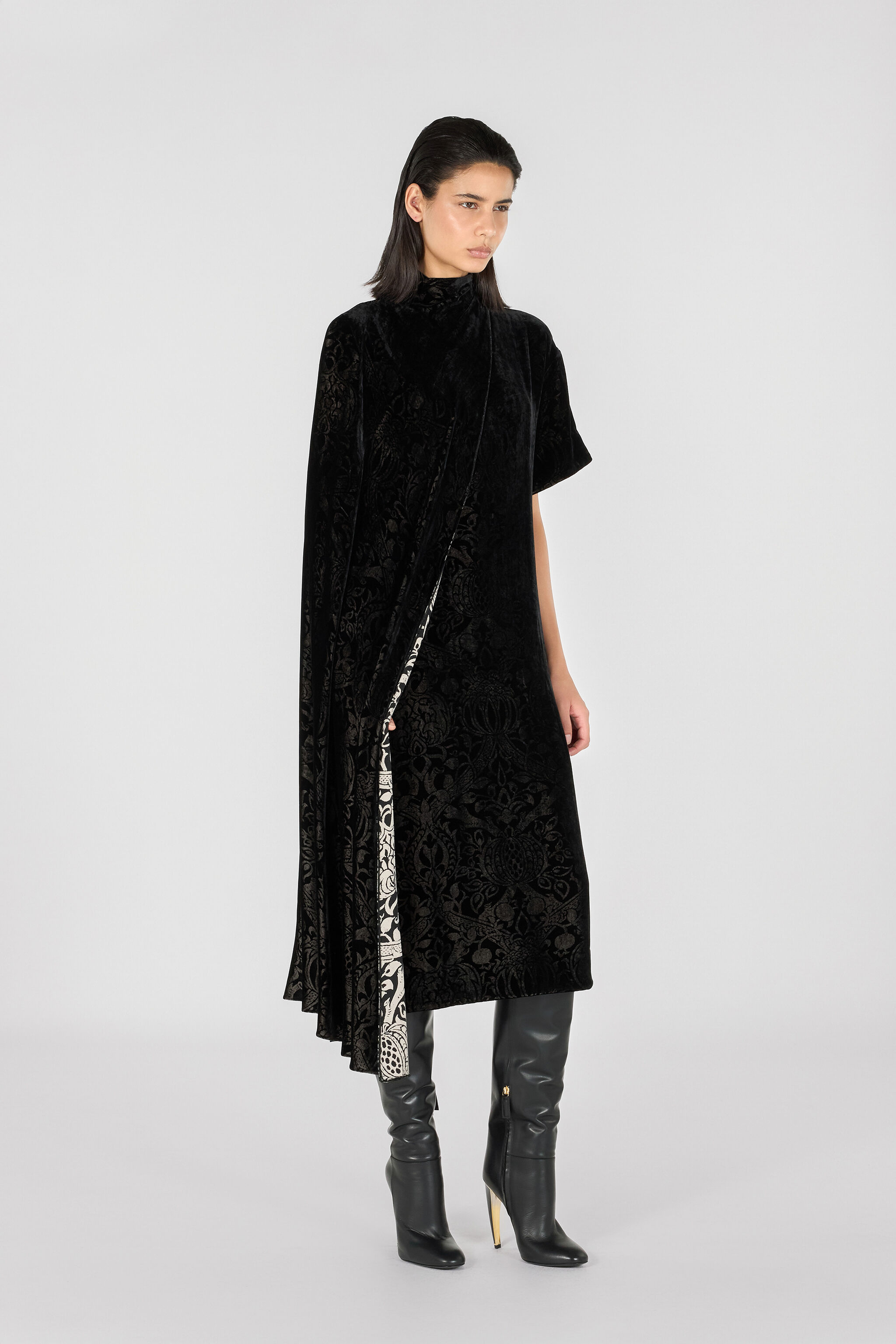 RC Abito midi con stampa Broccato Nero TWT122-VUN25