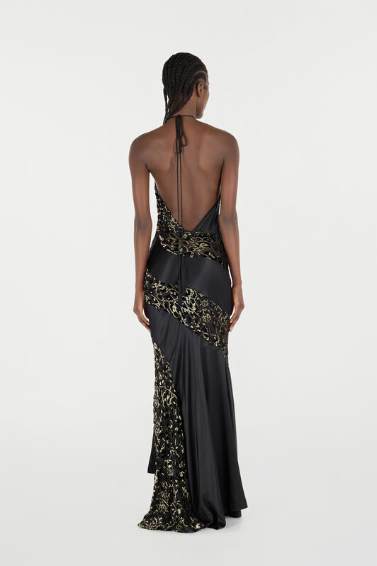 RC See-Through Long Dress with Animal Print NERO ORO VQT130-FC005