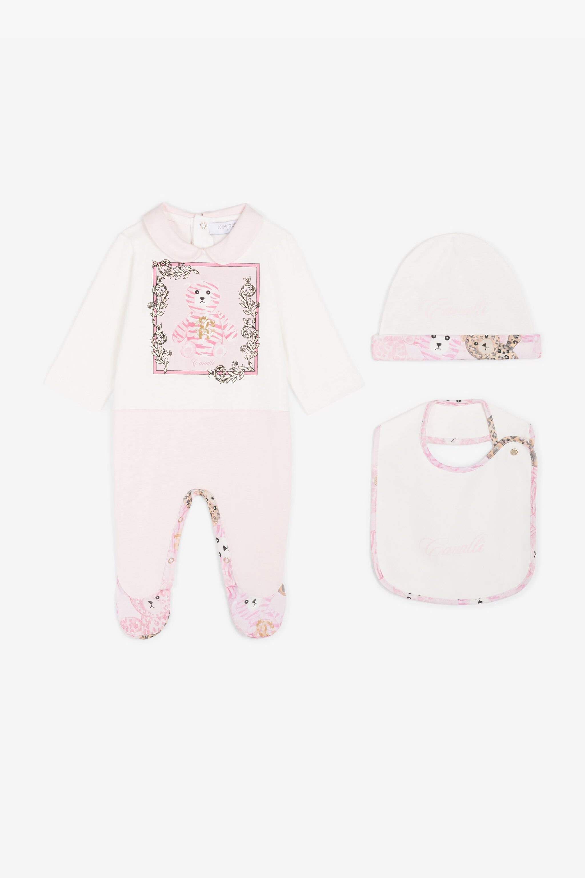 JU Teddy Bear-Print Cotton Babygrow Set Pink RJT803-JD001
