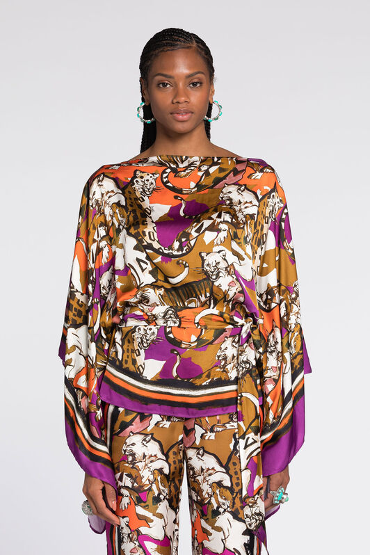 RC Wild Cat-Print Kaftan Top RC Wild Cat-Print Kaftan Top Purple RKT725-SZH06