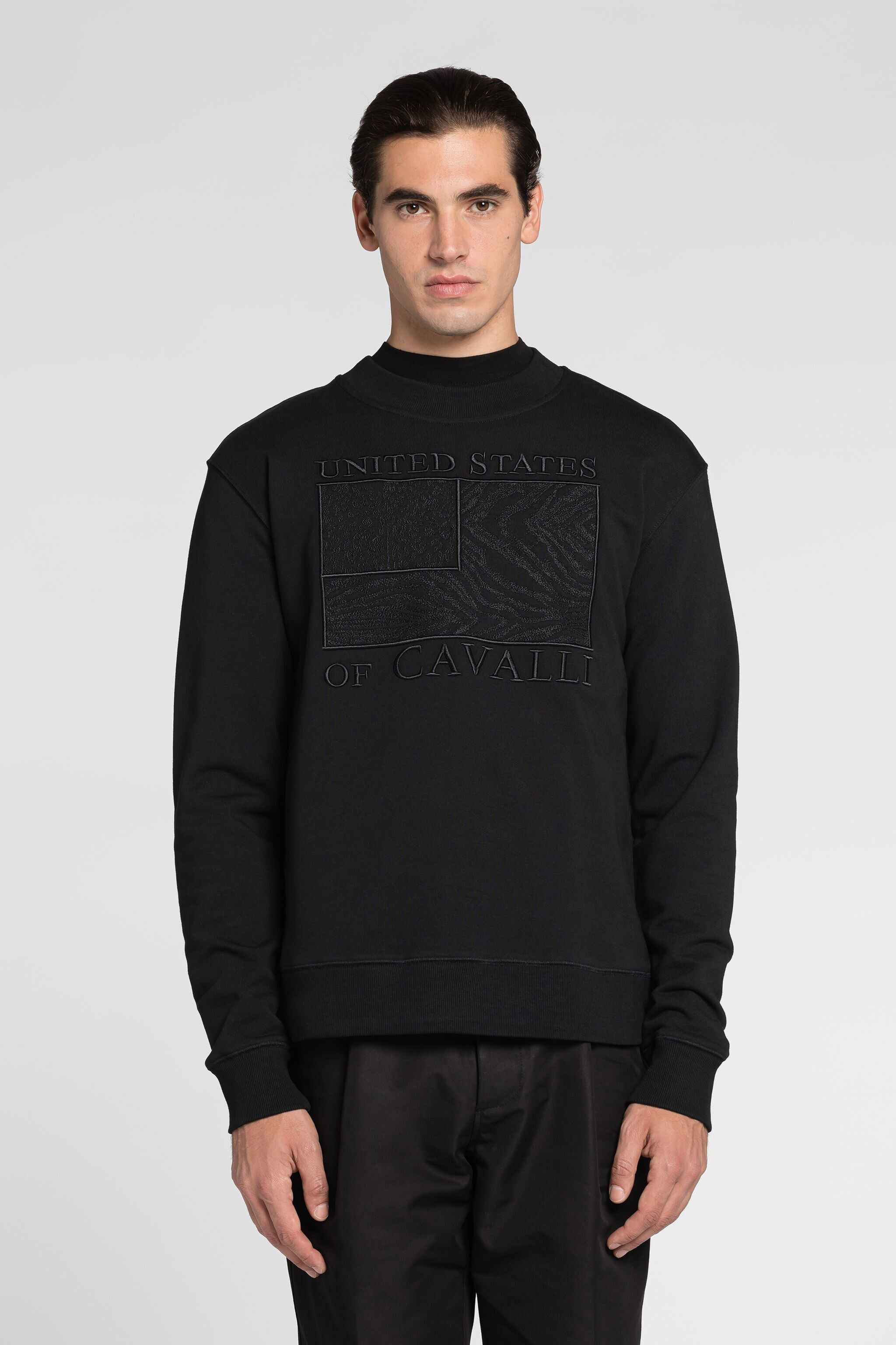 RC Sweatshirt mit animalischer Patchwork-Bestickung BLACK QRT68G-CF050