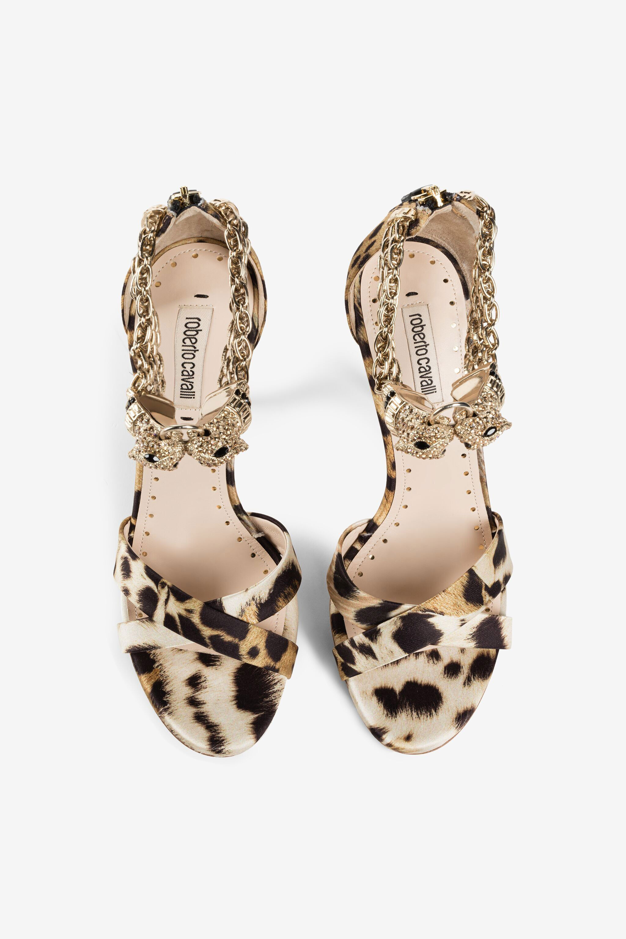RC Ocelot-print panther-head 120mm sandals Light brown OQS032-SE450