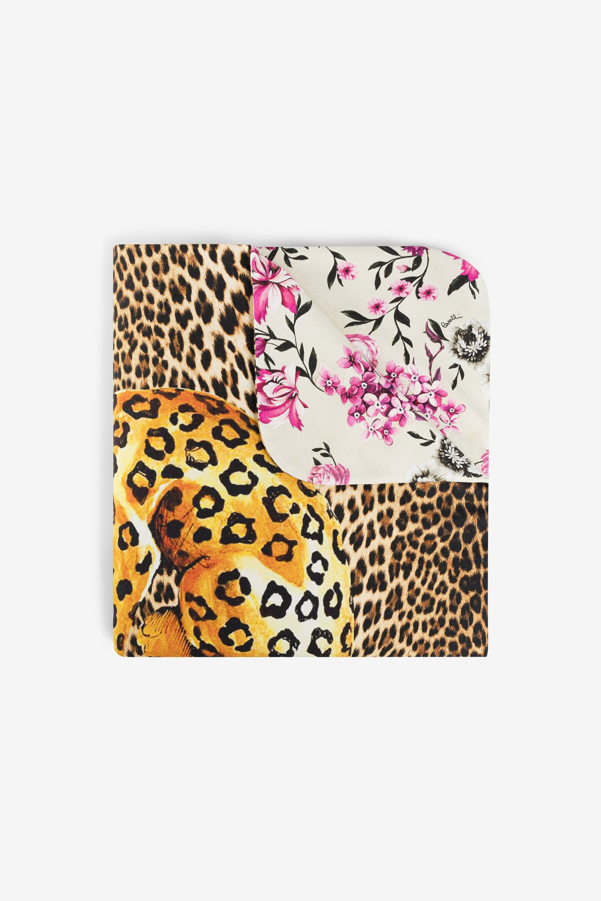 JU Leopard And Flower-Print Baby Blanket Light brown OJT805-ISA2J