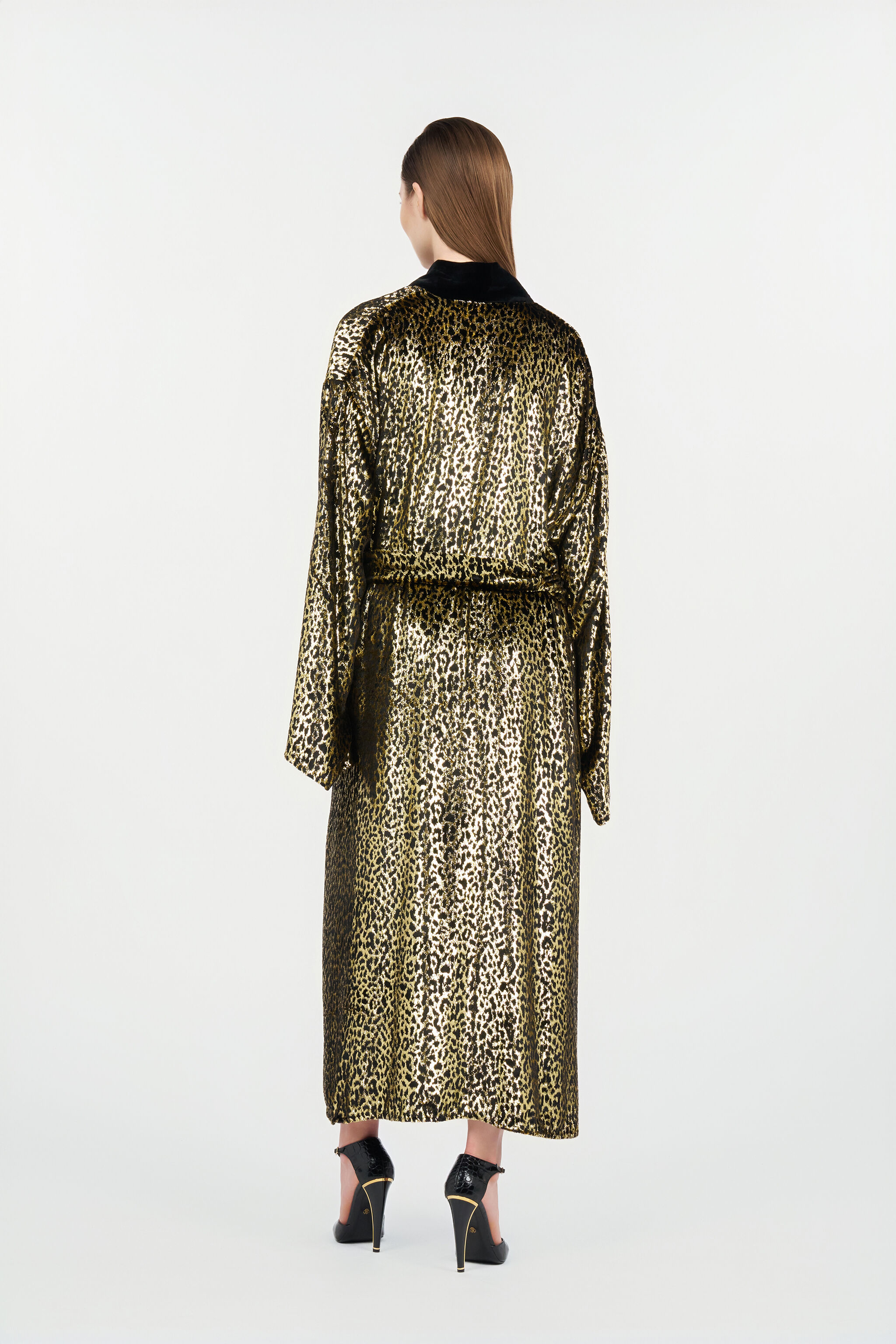 Fil Coupé Leopard Print Coat in BLACK/GOLD for Women | Roberto