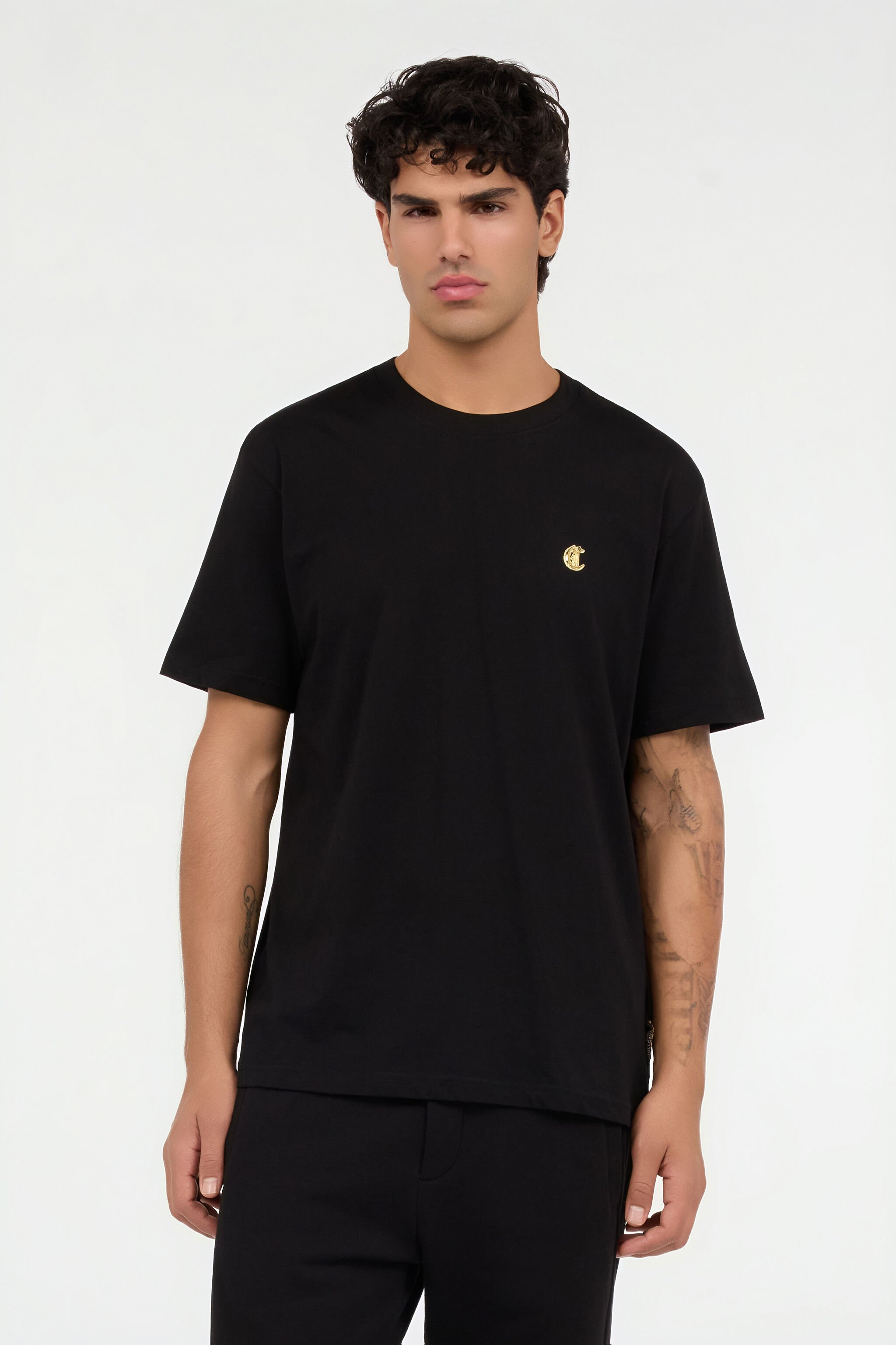 JC T-Shirt mit JC-Monogramm aus schwarzer Baumwolle JC T-Shirt mit JC-Monogramm aus schwarzer Baumwolle BLACK VFT062-VF106