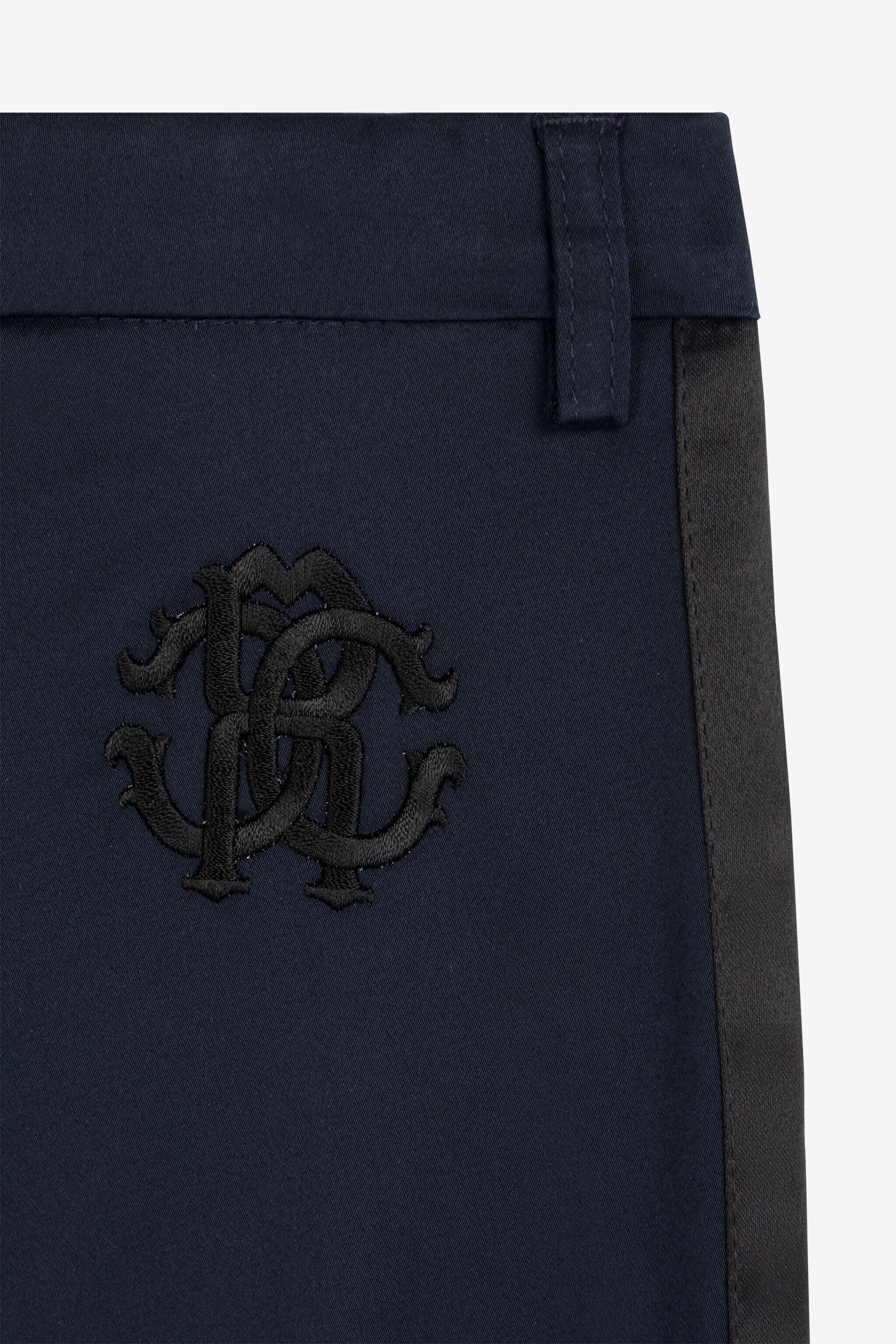 JU RC Monogram-Embroidered Cotton Trousers Dark blue RJT219-FN012