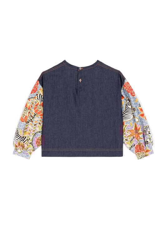 JU Flower And Tiger-Print Top Dunkelblau IJT901-DL003