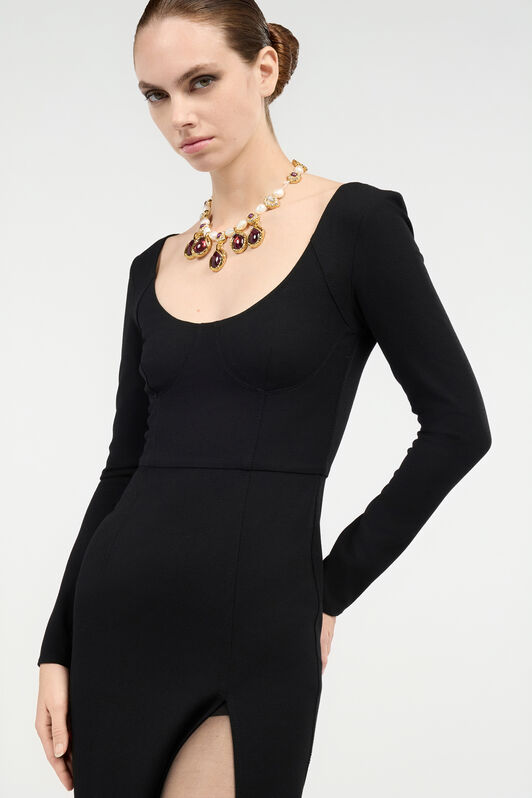 RC Black Midi Dress with Slit Schwarz VWT163-WP010