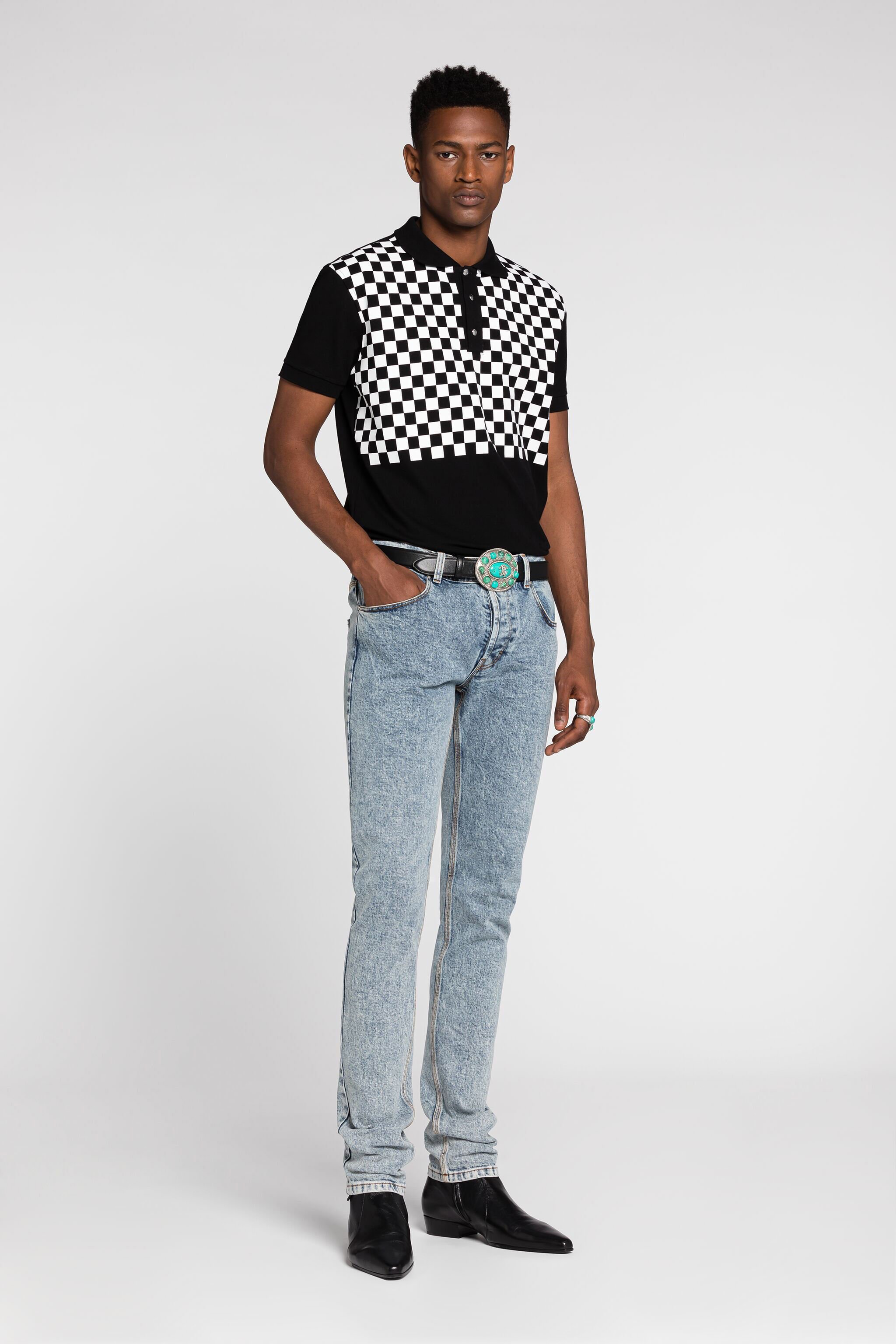 RC Checked Cotton Polo Shirt Black/White RRT64D-KB002