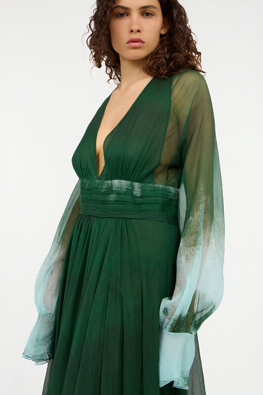 RC Long Empire-Style Pure Silk Dress VERDE/PISCINA VKT152-CKP69