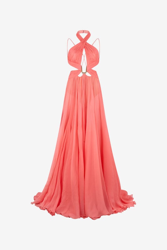 RC Long Silk Dress SALMON PINK WQT129-CQ002