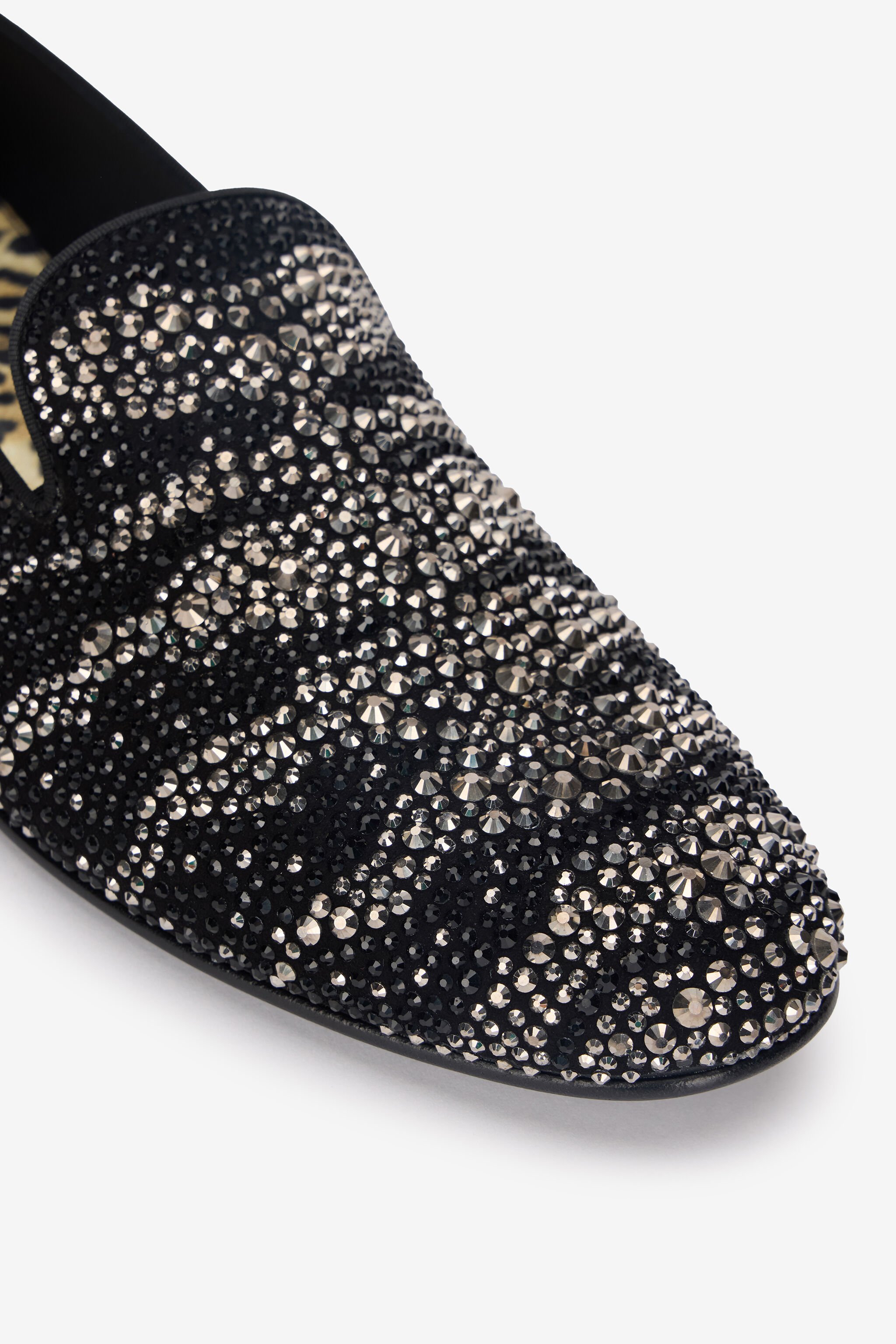 RC Animal-Print Loafers With Rhinestones Black/Silver URS004-SE127