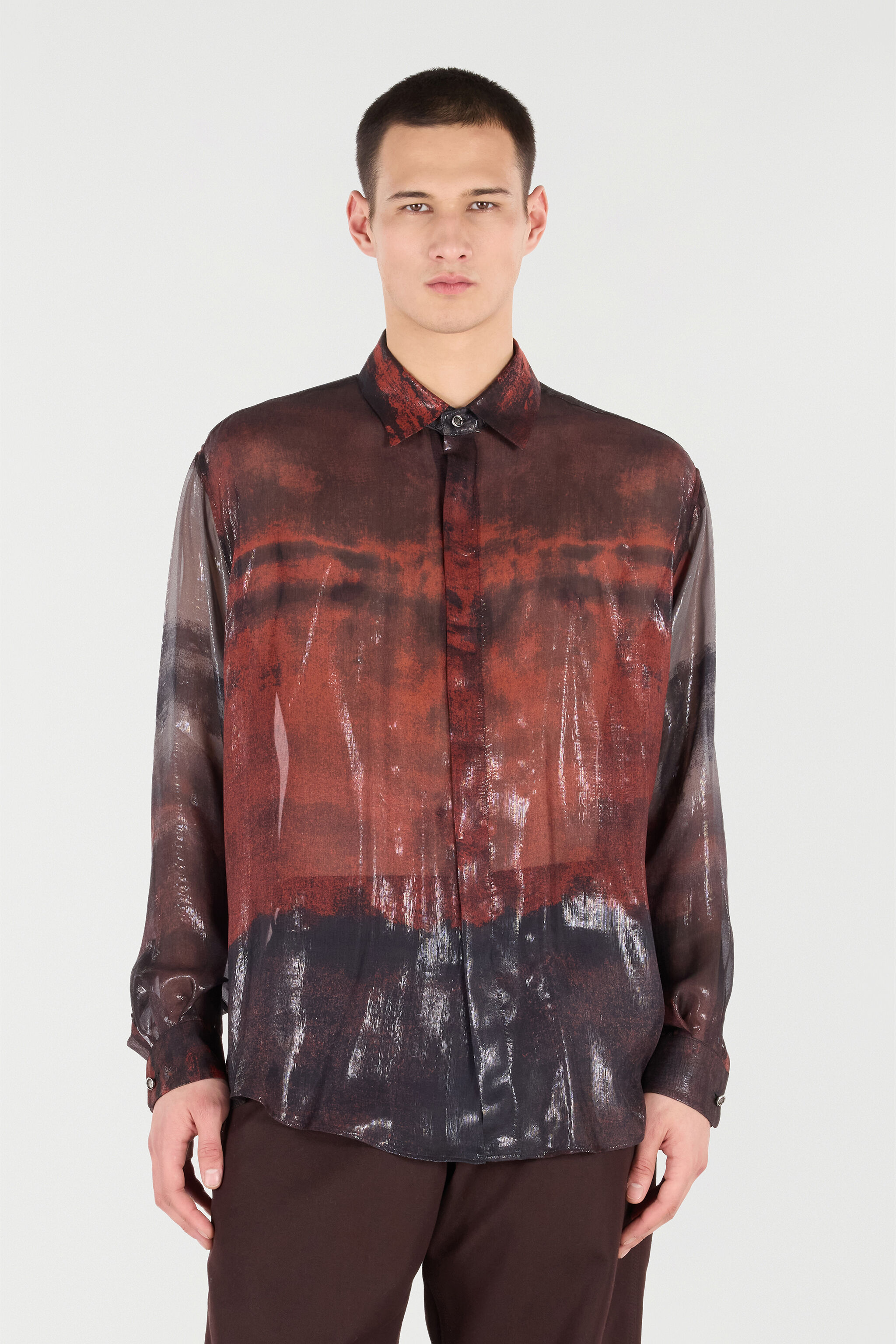 RC Silk Blend Shirt with Garment-Dyed Effect Black/Red VNT725-HXP69