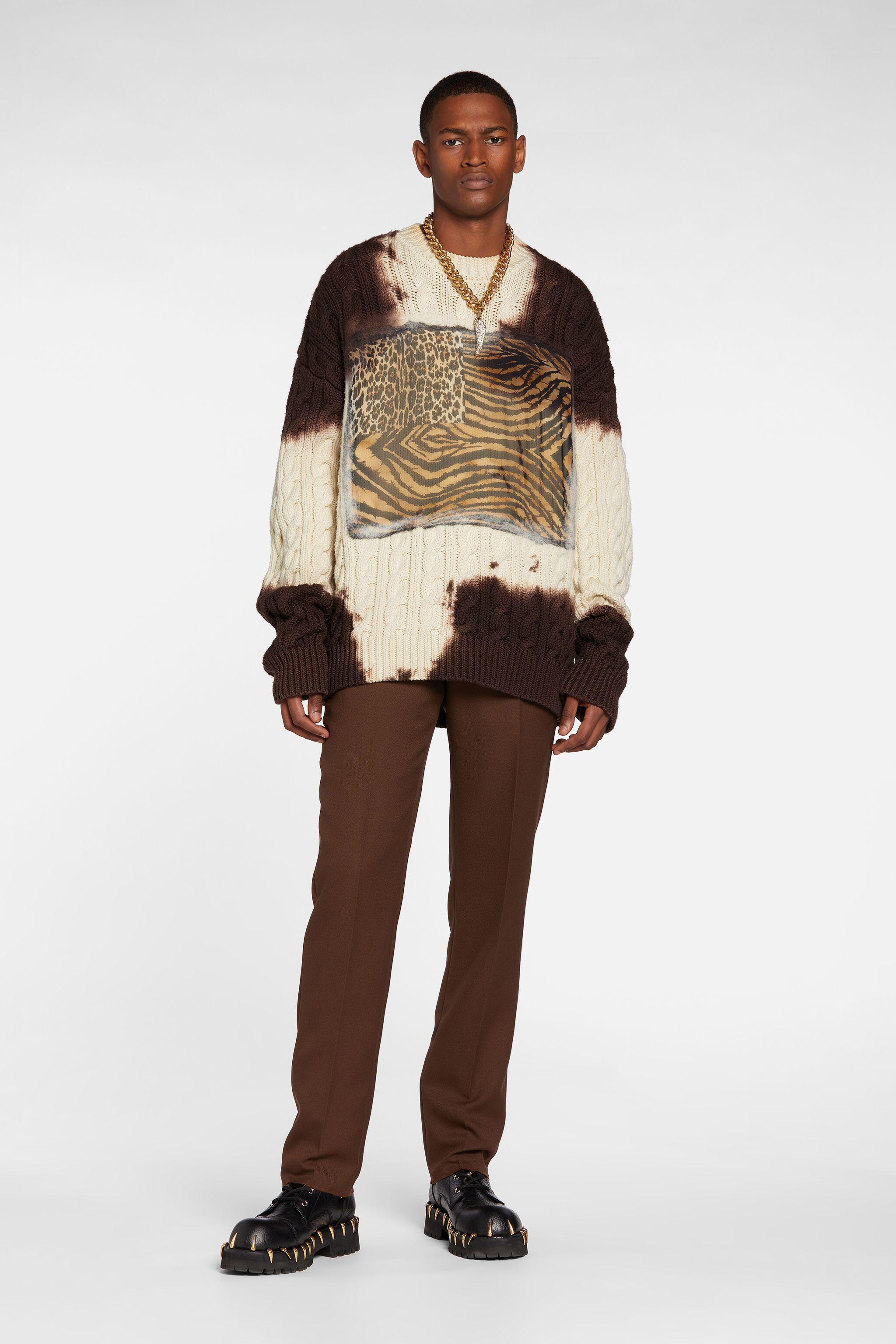 RC Maglione con motivo Animalier Patchwork Marrone scuro NNM604-MR001