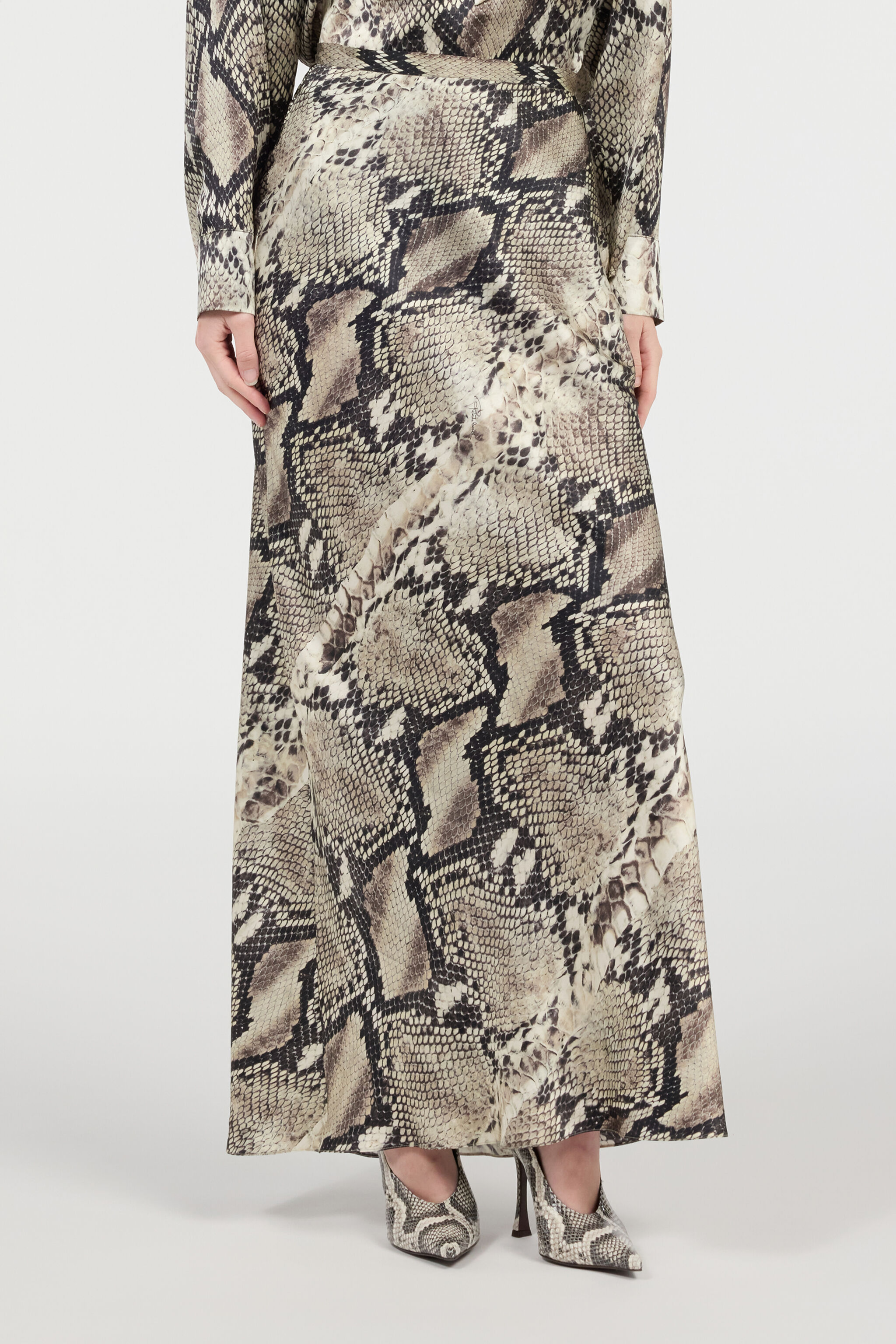 RC Long Silk Skirt with Python Print Light Brown VWT302-TYQ75