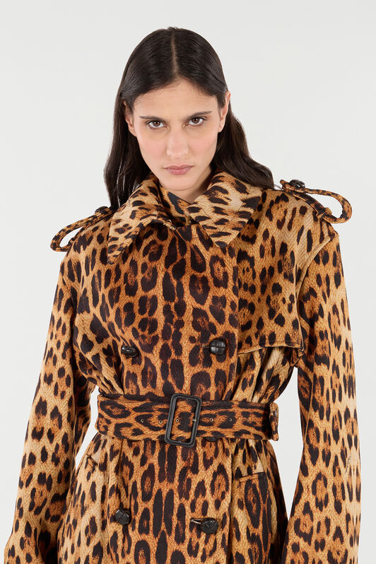 RC Long Trench Coat with Jaguar Skin Print Braun VKT503-HEP73