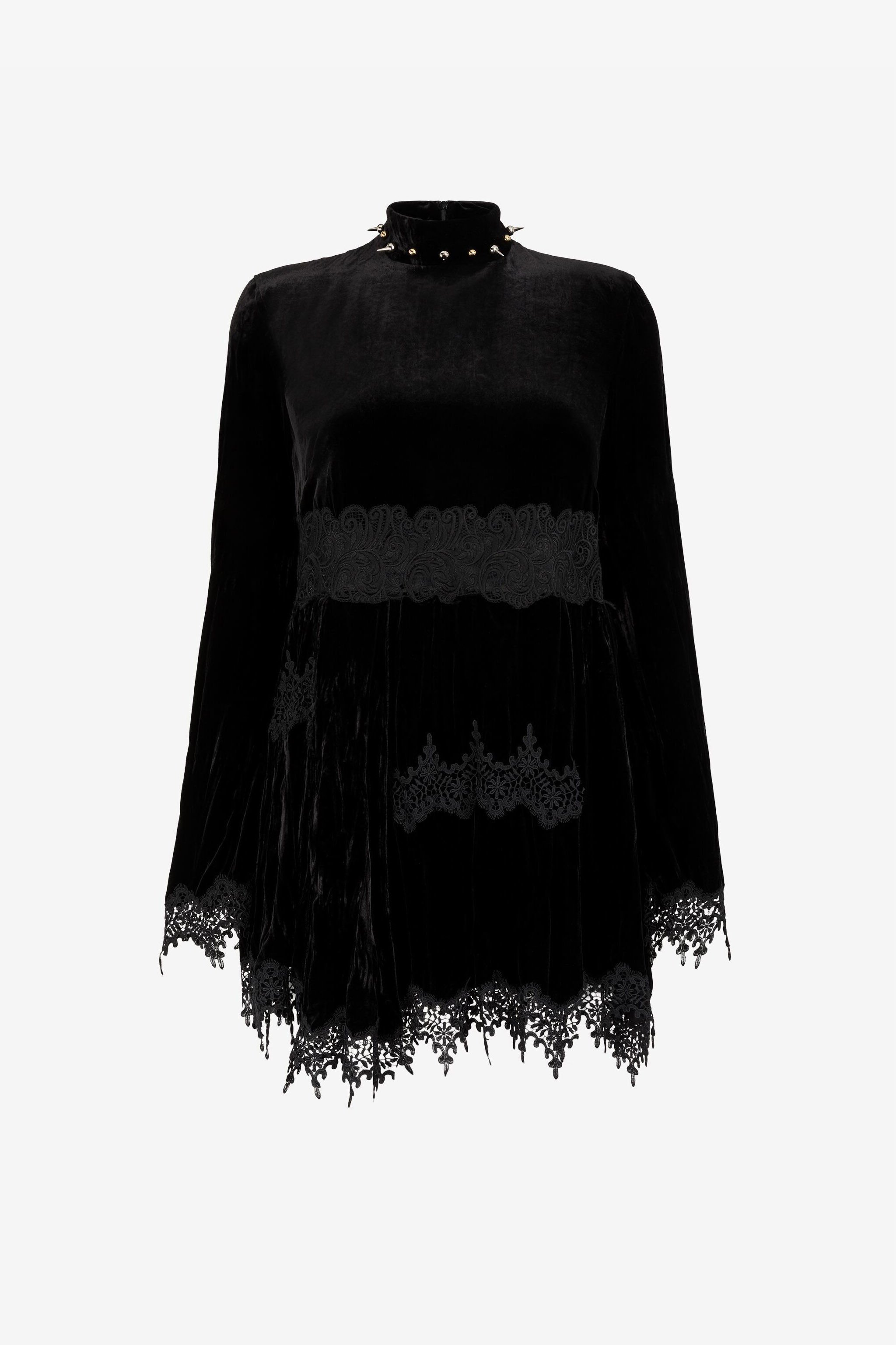 RC Spike-Embellished Velvet Mini Dress Black QKR123-VL067