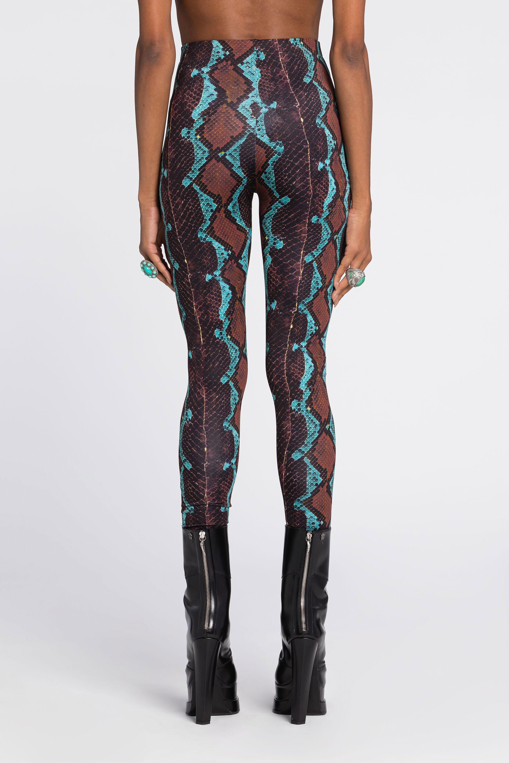 RC Snake-Print Leggings Dark brown/Light blue RKT25A-LNH22