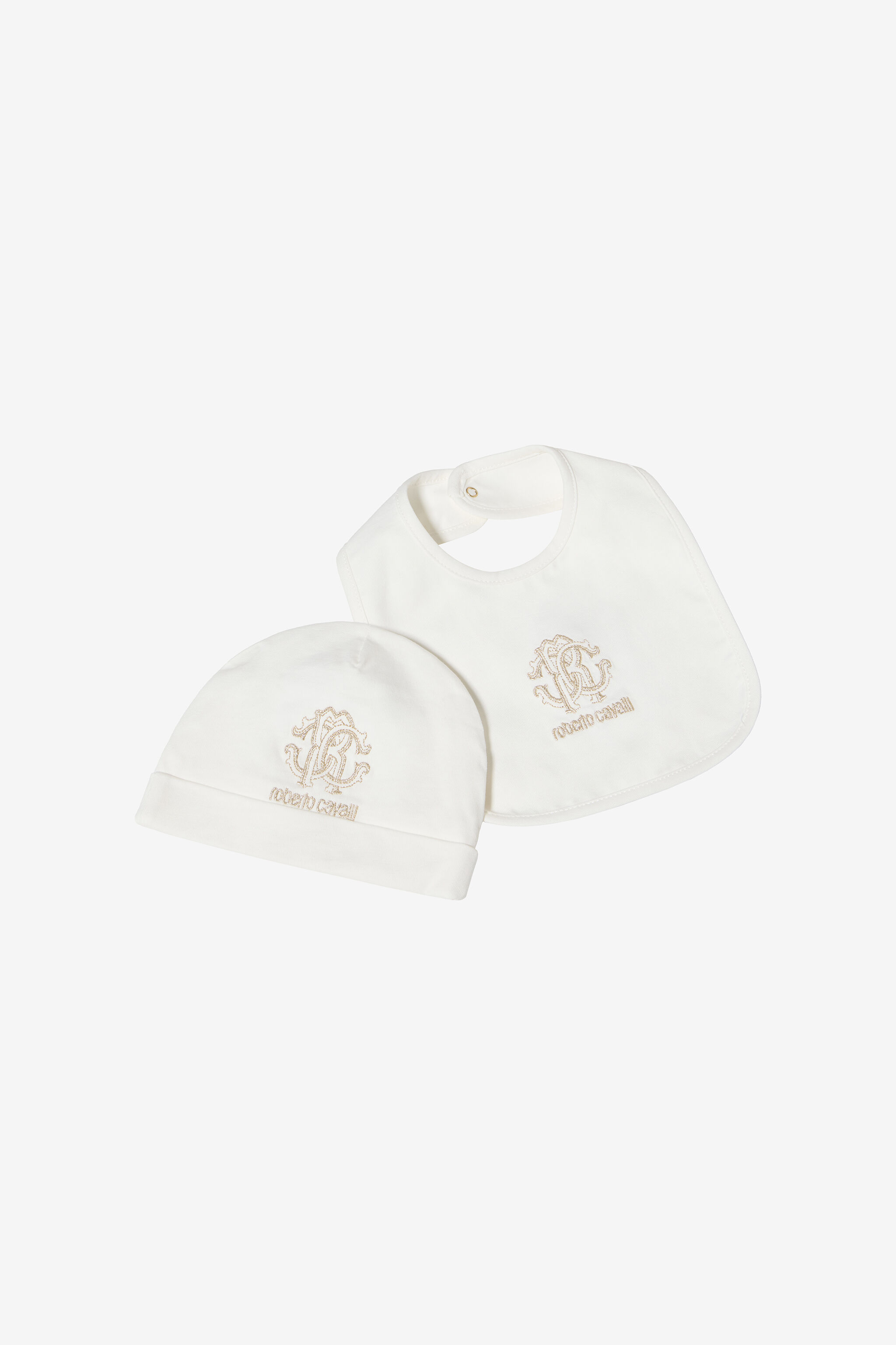 JU Milk White Hat, Bib, and Romper Set with Logo MILKY WHITE VJT811-JD001