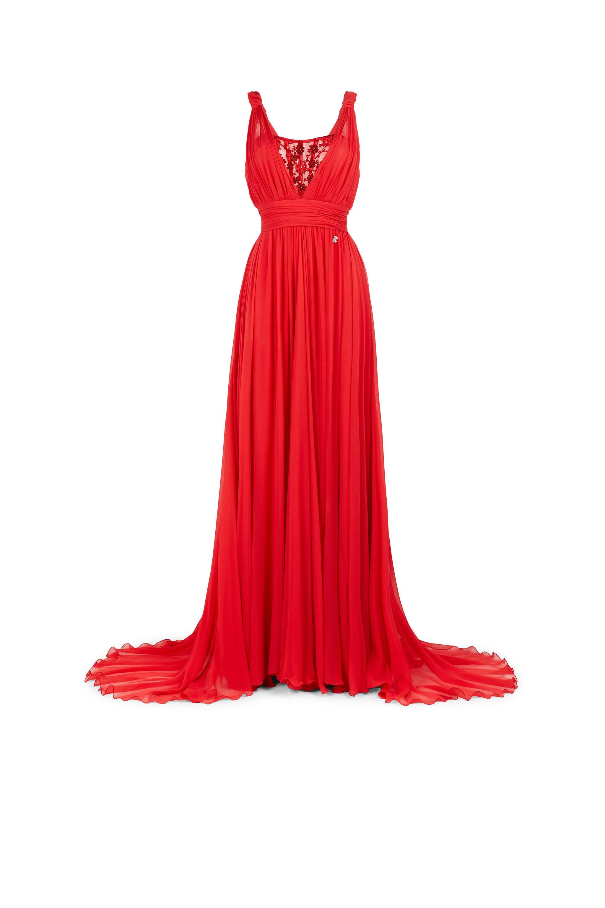 RC Bead-Embellished Silk Maxi Dress Red KCR105-GG051