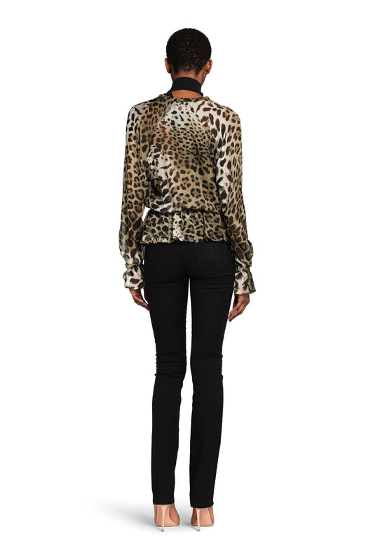 RC Leopard-Print Tie-Front Silk Top Light Brown FST712-XCQ84