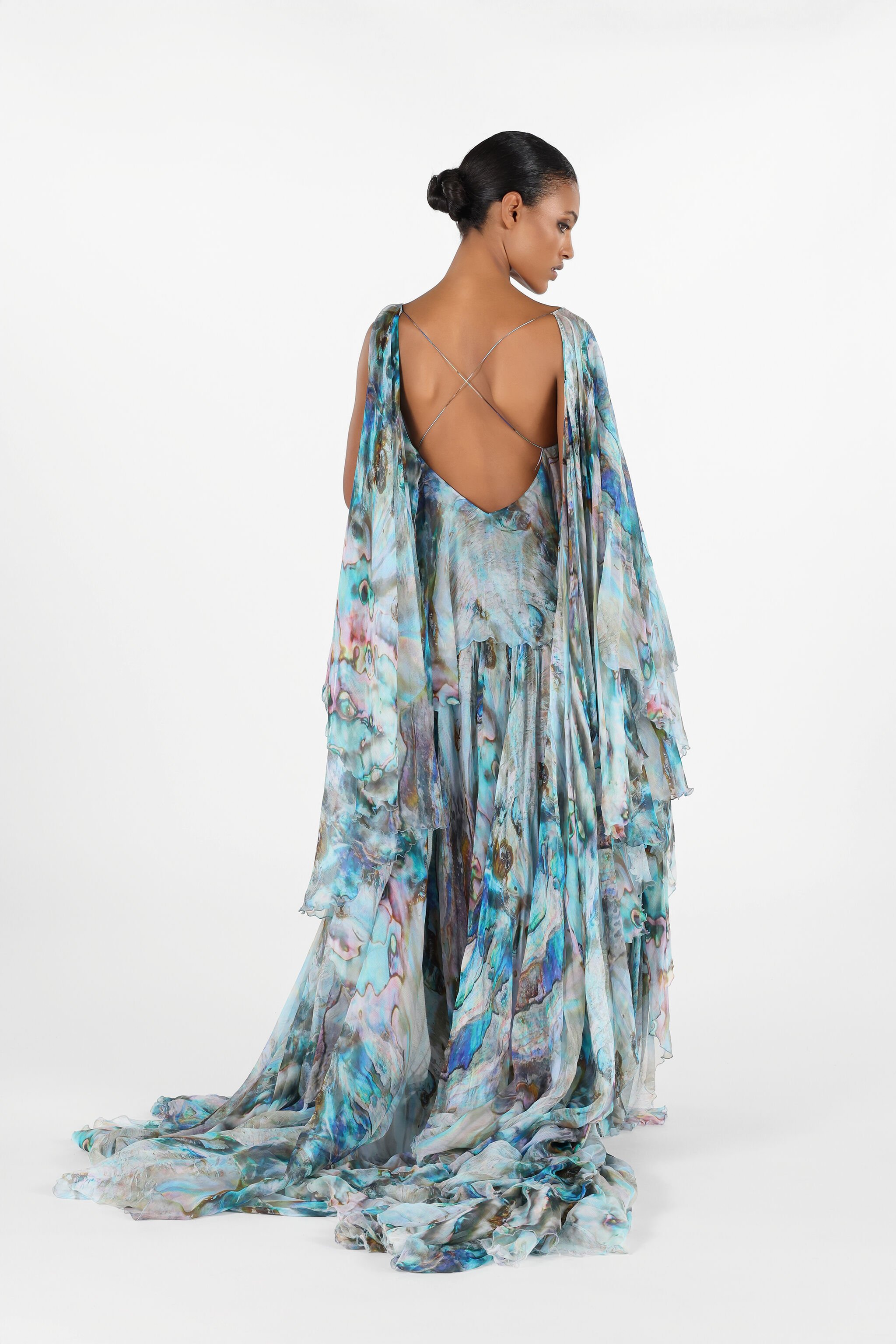 RC Mermaid Print Long Dress Blue/Silver UWT106-CKN92