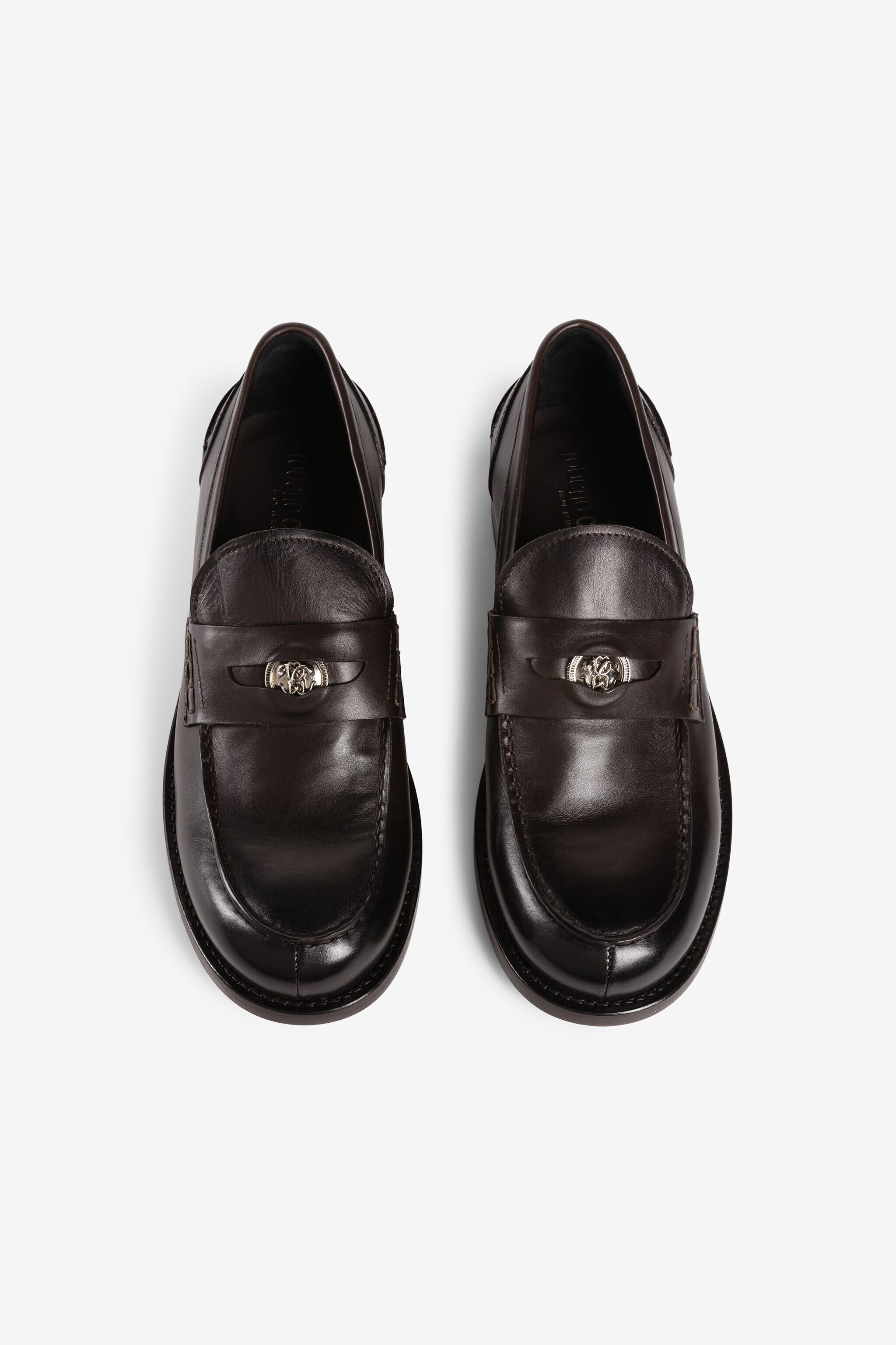 RC Logo-plaque leather loafers Dark brown RRS033-PZA84