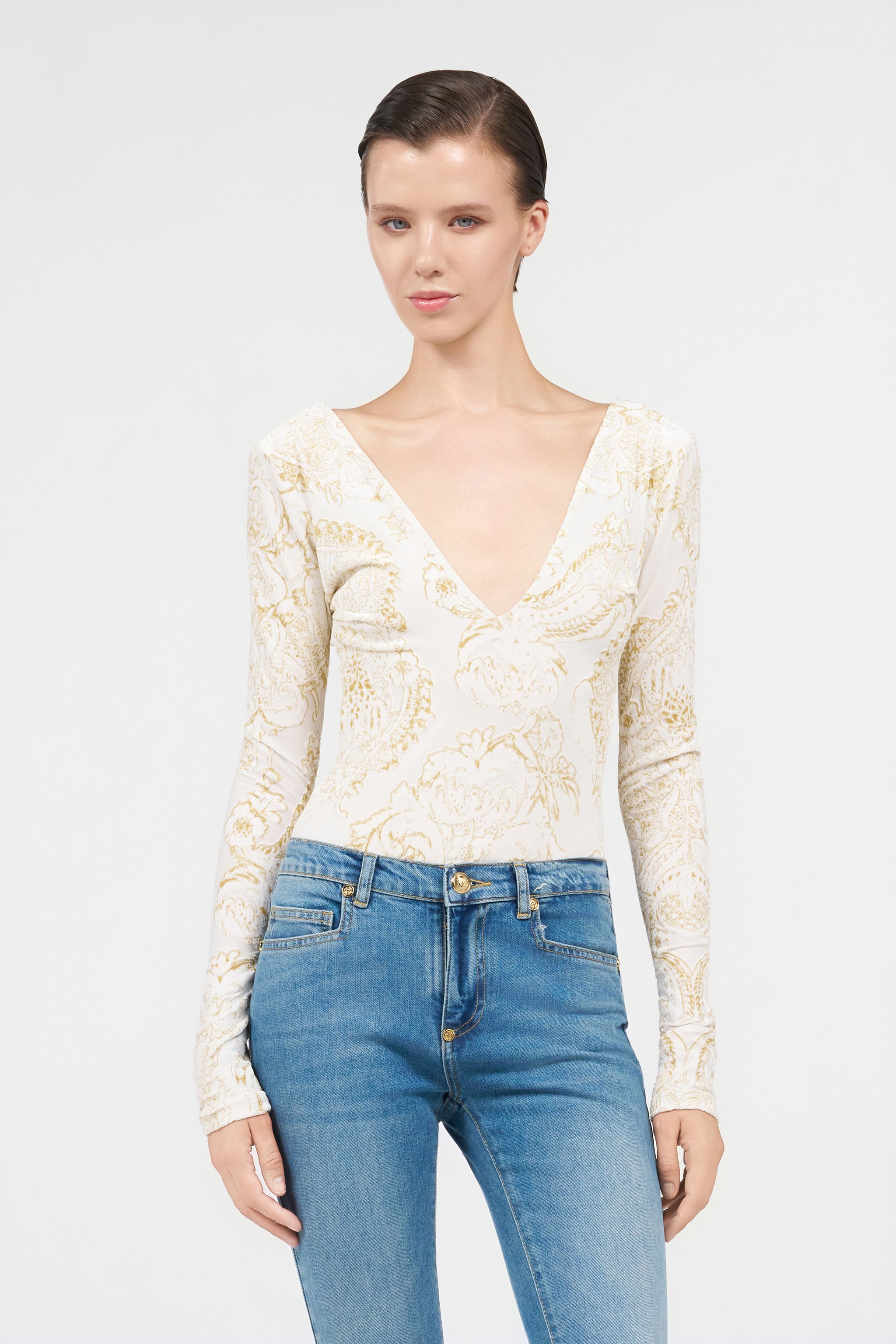 RC Ornamental White Print Top WHITE WQT609-6CR36