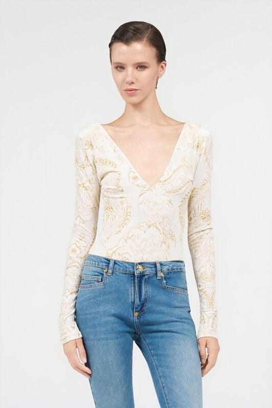 RC Ornamental White Print Top WHITE WQT609-6CR36