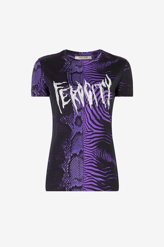 RC Slogan-Print Cotton T-Shirt Purple PQT60A-JD060