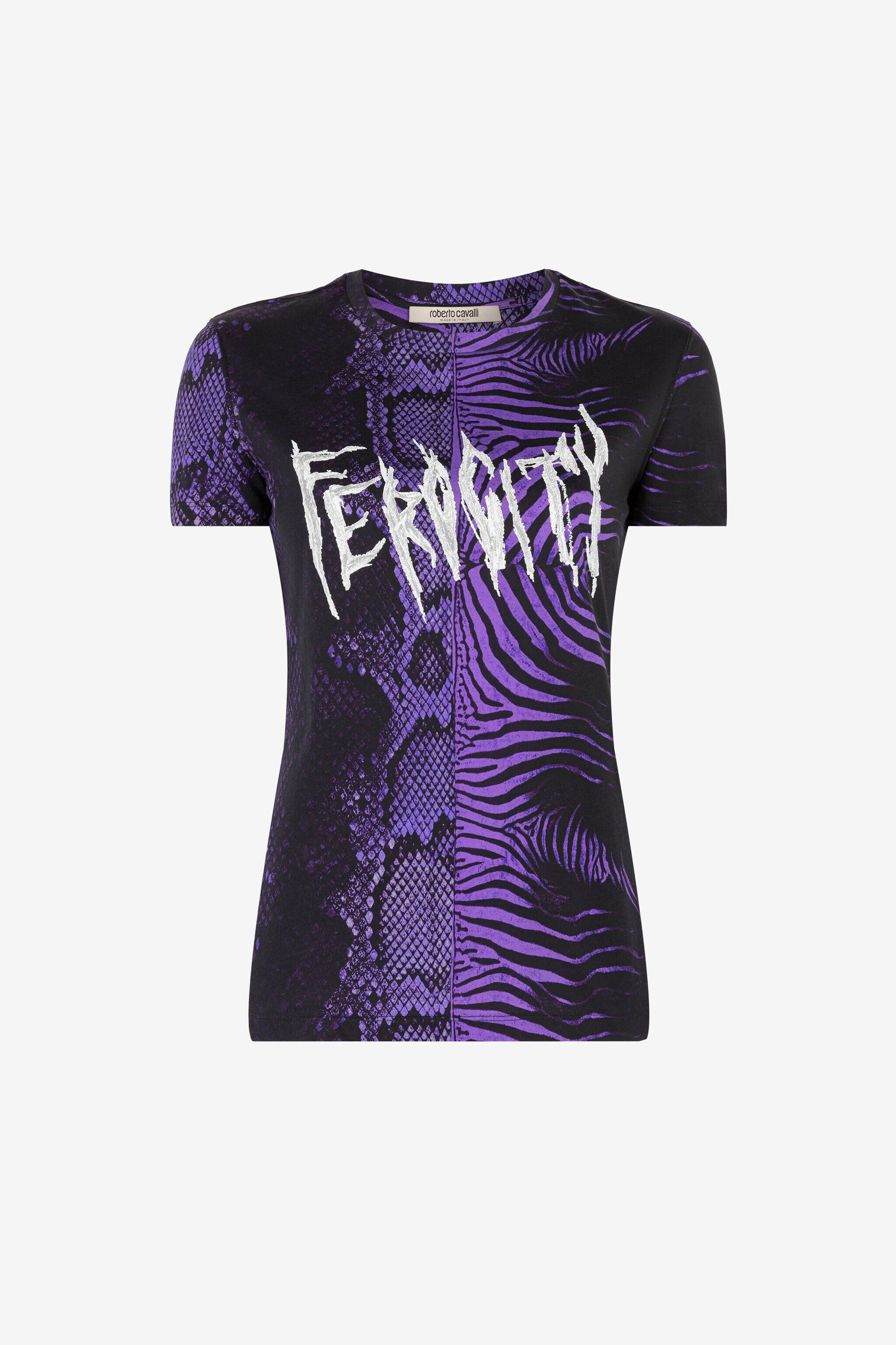 RC Slogan-Print Cotton T-Shirt Purple PQT60A-JD060