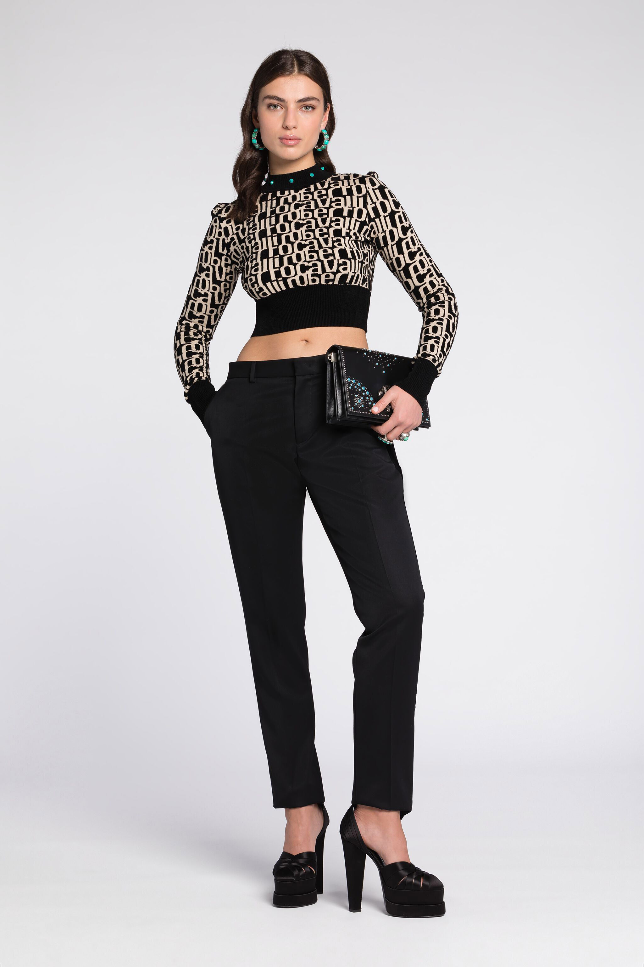 RC Logo-Jacquard Cropped Sweater Black/White RKM601-MI150