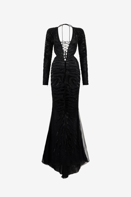 RC Long Ray Of Gold Sequined Dress Black UKR138-RT022