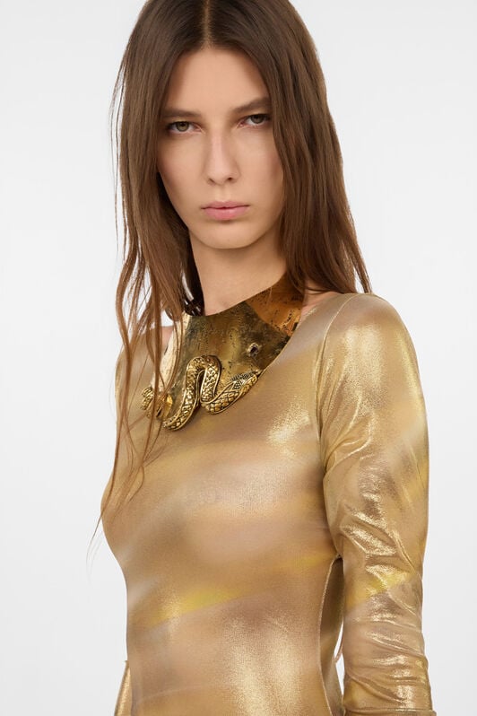 RC Abito Lungo See-Through Con Stampa Marmorizzata GOLD-SAHARA WWT127-TLS27