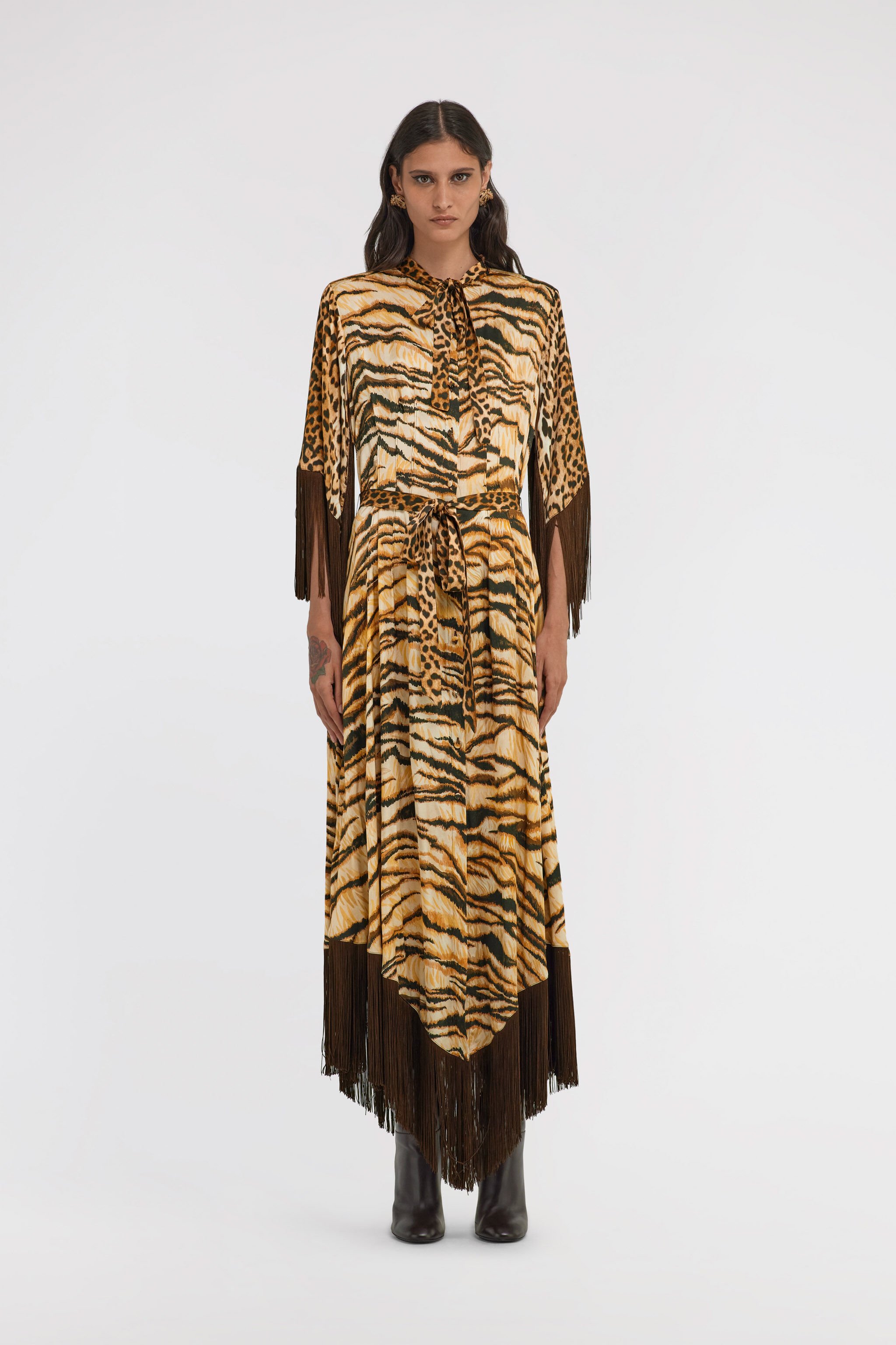 RC Leopard-print fringe dress Hellbraun RKT121-SZH36