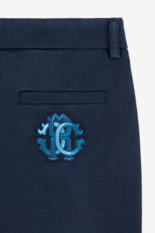 JU RC Monogram-Embroidered Cotton Trousers JU RC Monogram-Embroidered Cotton Trousers Dark blue RJT234-FN002